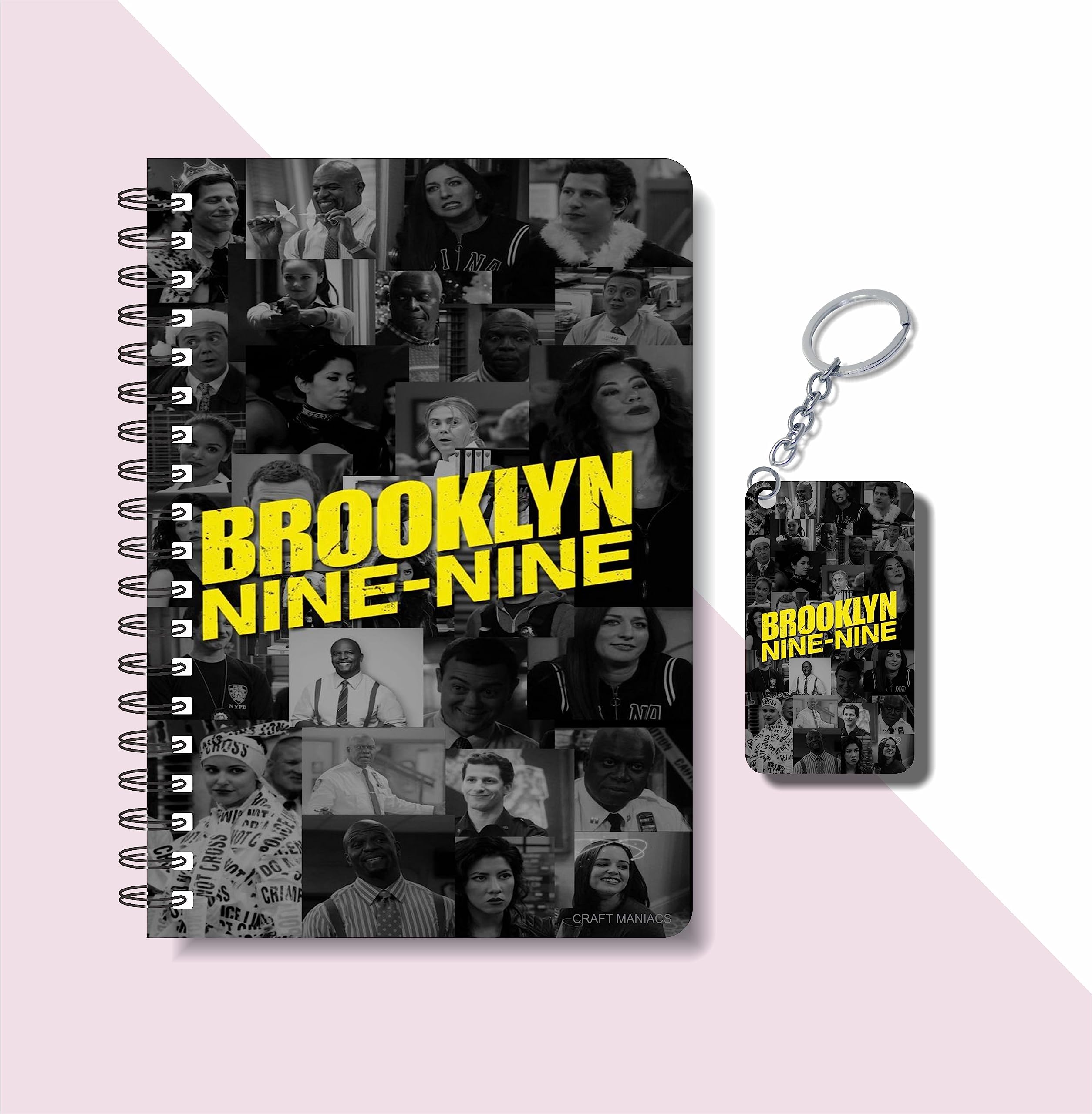 CRAFT MANIACS BROOKLYN NINE NINE BLACK WHITE WORLD PRINTED A5 160 RULED PAGES NOTEBOOK & FREE WOODEN KEYCHAIN BEST GIFT FOR BROOKLYN LOVERS