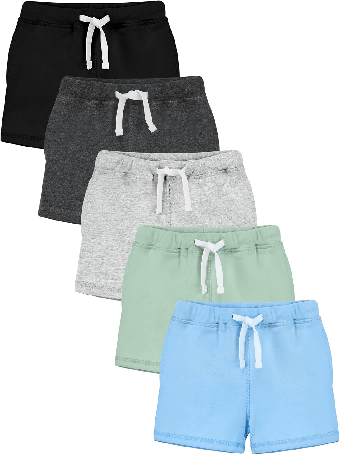 Cooraby 5 Packs Toddler Baby Boys Cotton Shorts Kids Pull-on Knit Shorts Elastic Waist Pockets Comfort Soft Summer Clothes