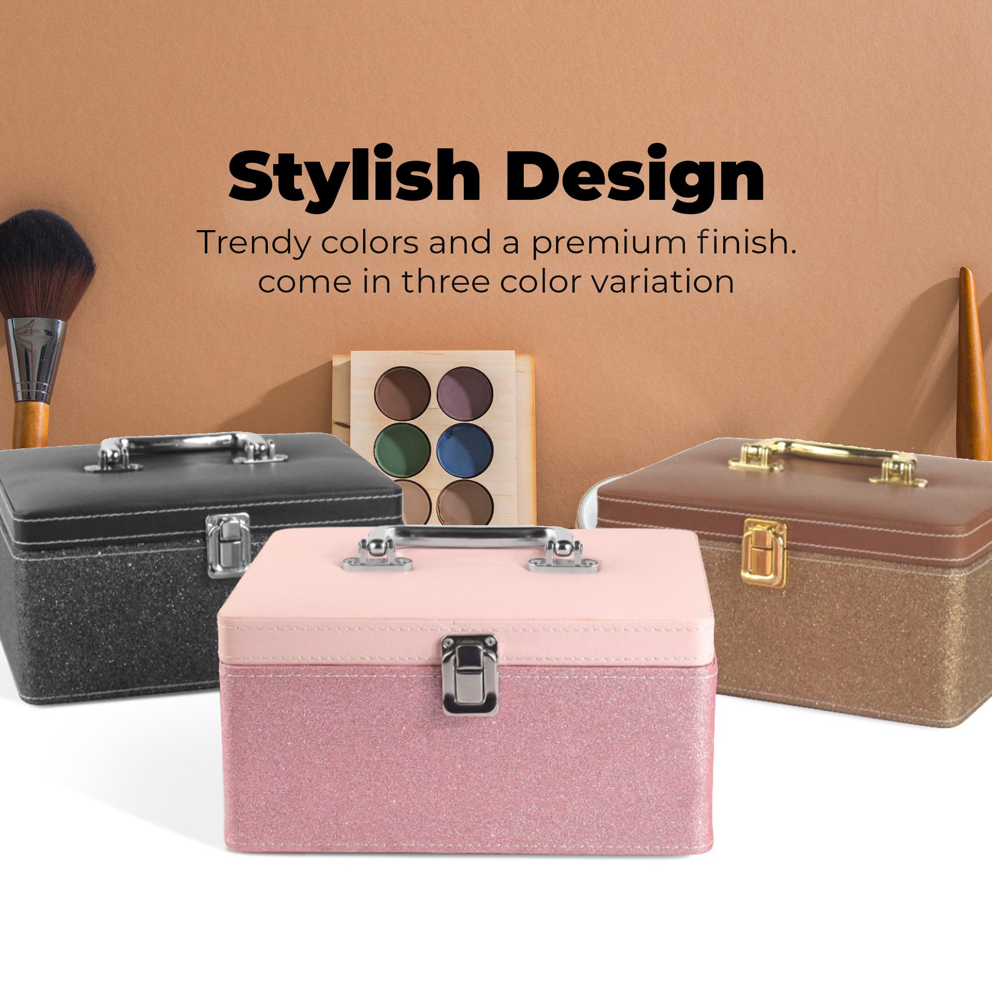 Makeup Box - Vanity Box for Women Bridal - Cosmetic Box Organiser, Durable, Stylish Finish for Home or Travel, Large Capacity Beauty Case for Brushes, Lipsticks & Skincare, Pink - Image 5 thumbnail