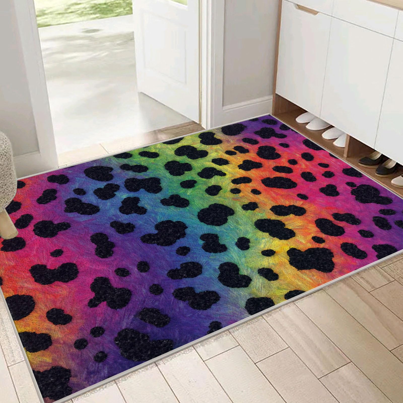 Paillasson intérieur entrée lavable au design multicolore léopard en microfibres