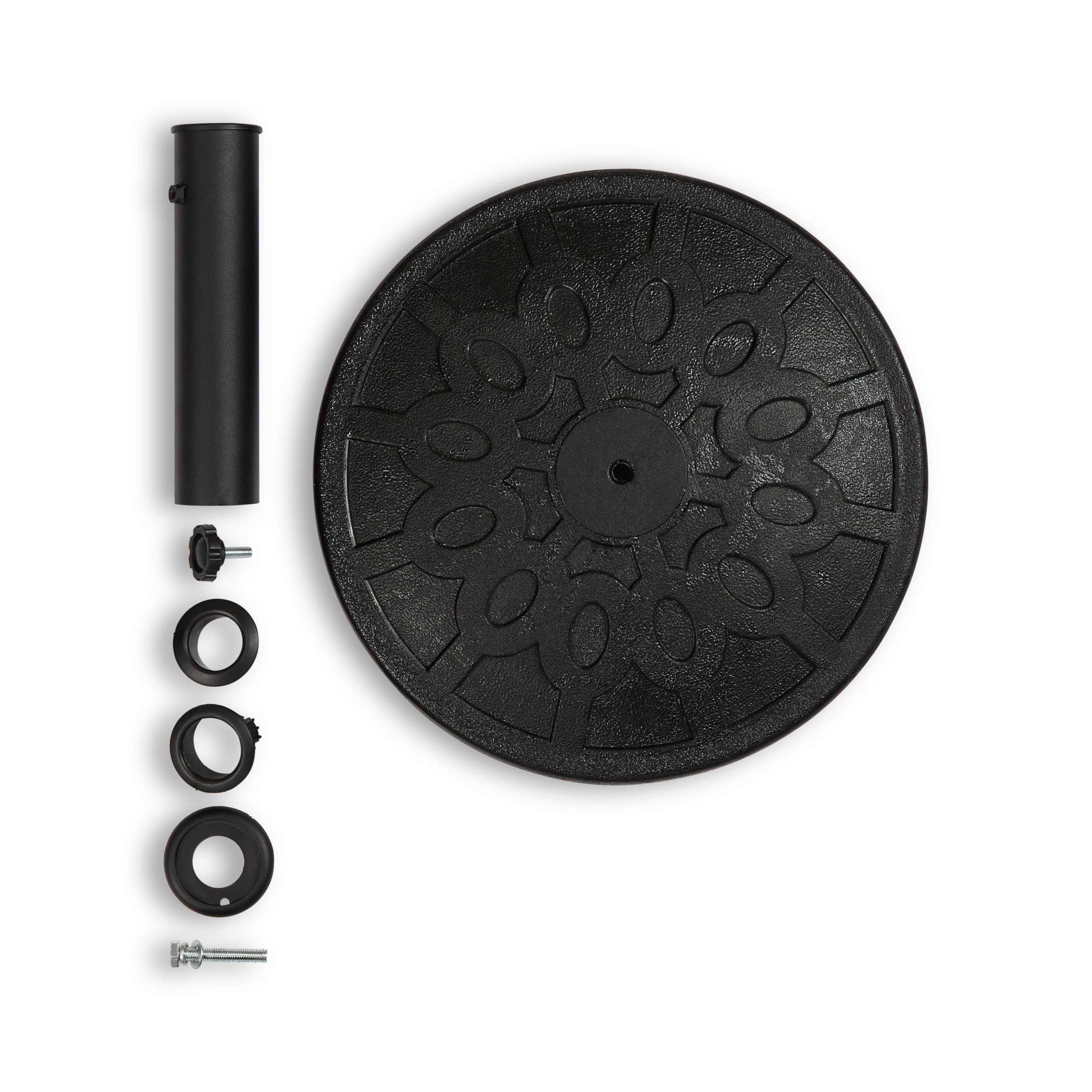 25 lbs round patio umbrella base Backyard Expressions 20 lb – Heavy Duty Resin-Coated Calcium Carbonate Stand with Adjustable Pole Adapters Fits 1.5