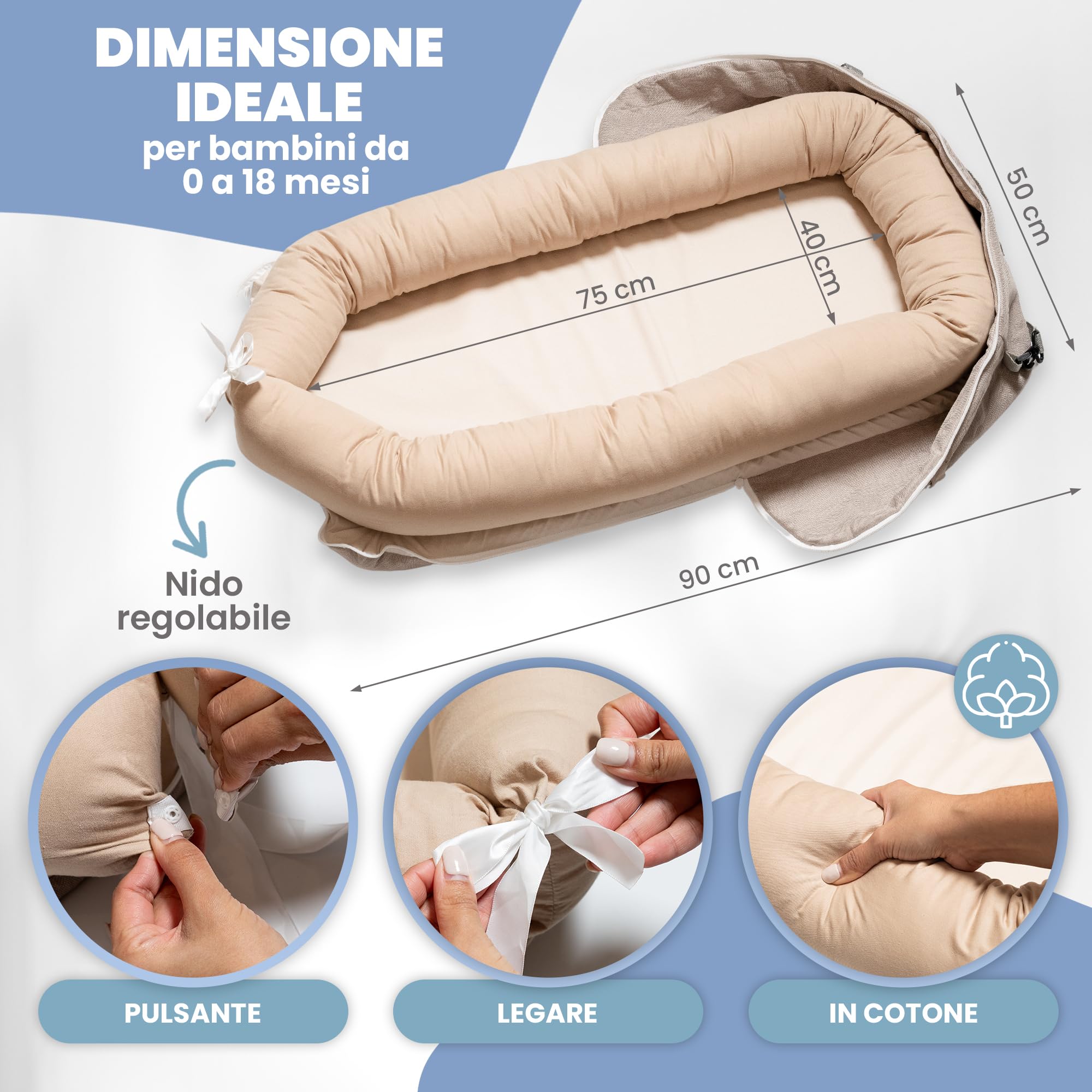 Nao Baby Riduttore per lettino pieghevole, impermeabile e facile da trasportare con coperta reversibile Ideale come riduttore per lettino Nido per neonati Nido per