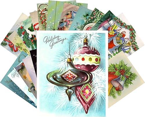 Juego de tarjetas de felicitación de Navidad vintage, 24 piezas, decoraciones y adornos para árbol de Navidad