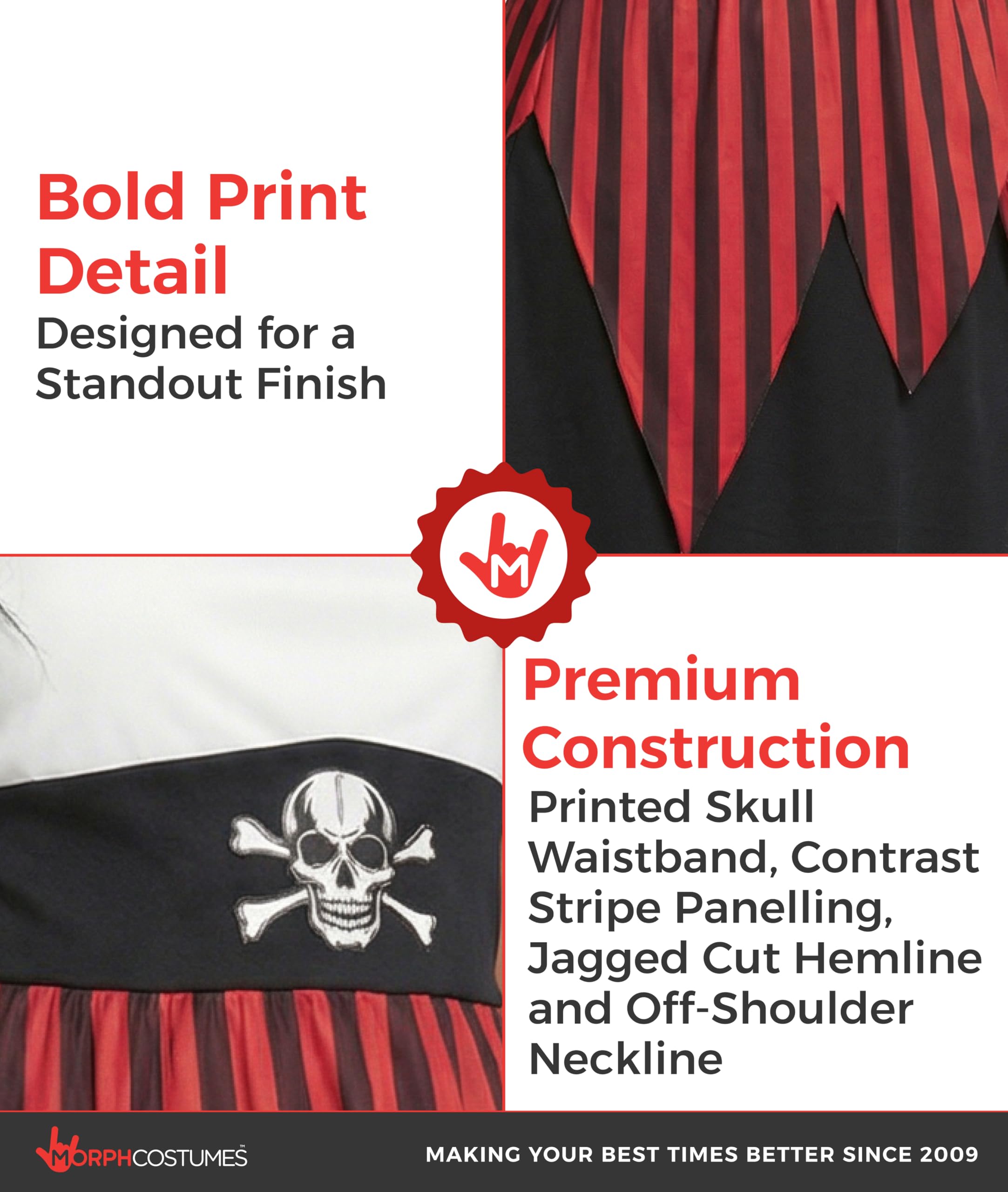 Morph Deguisement Femme Pirate, Costume Flibustiere Halloween Femme | Robe, Bandana & Cache-Œil Assortis, Look de Flibustière, À Enfiler, Parfait pour Halloween, Idéal pour se Déguiser