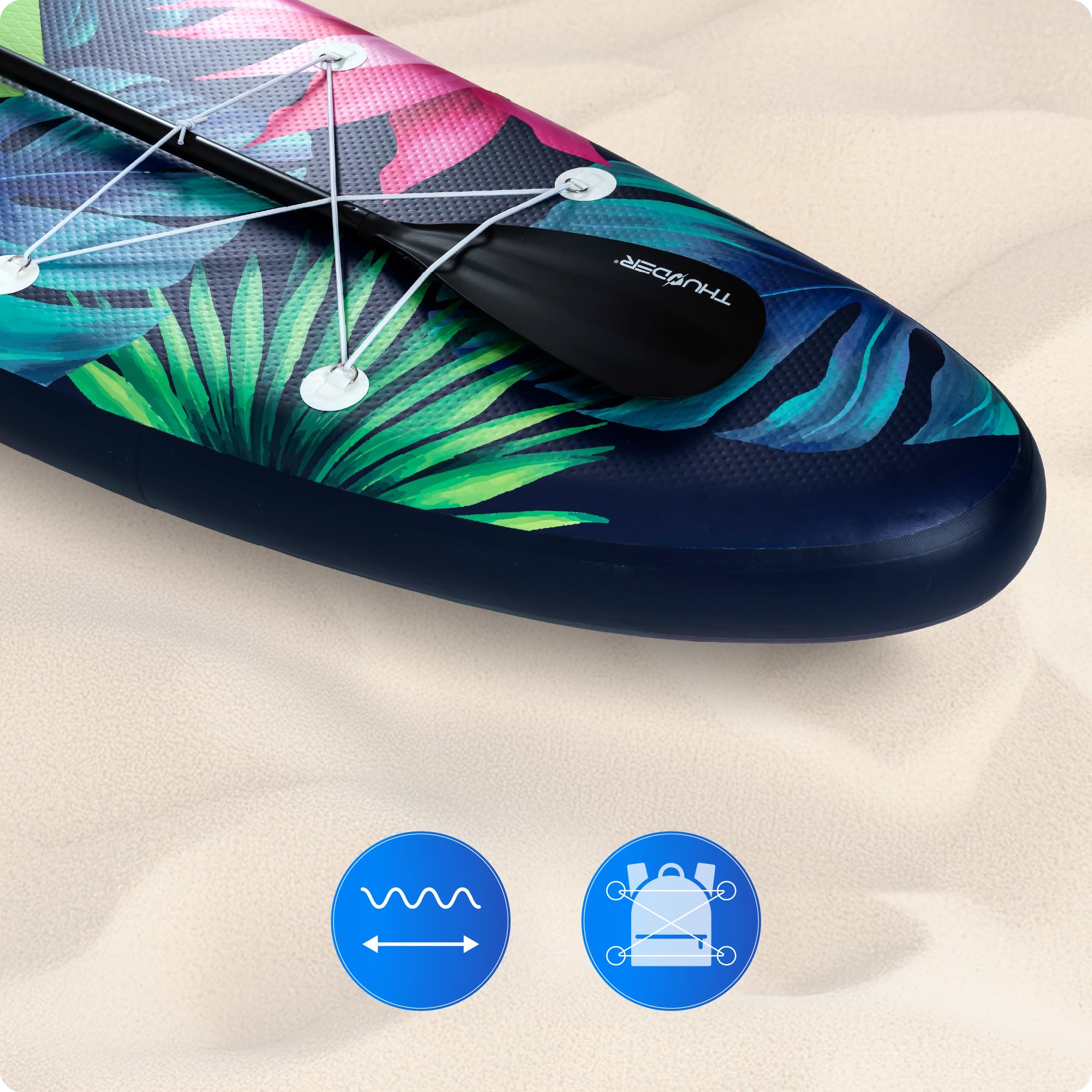THUNDER Tabla de Sup Inflable de 320 cm con Asiento de Kayak – Set de Stand Up Paddle Board con Bomba, Remo y Mochila – Antideslizante para Adultos y Principiantes
