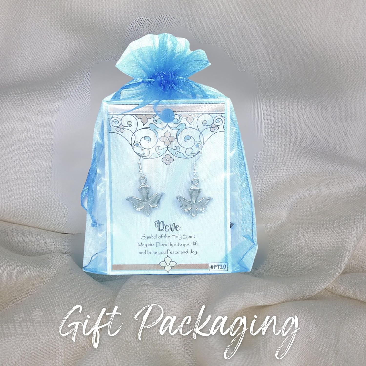 Pewter Holy Spirit Dove Earrings - Gift packaged with Peace and Joy Story Card - Handcrafted in USA