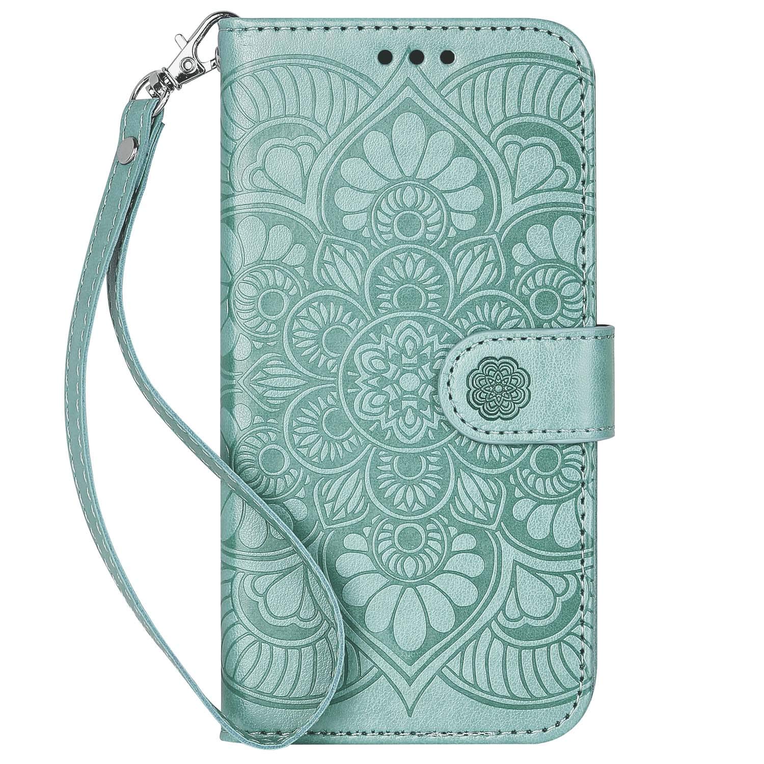 Ateeky iPhone XR Wallet Case, Mandala Flower Pattern,[Stand Feature] Protective PU Leather Flip Cover with Credit Card Slot[Side Cash Pocket][Magnetic Closure] (Green)