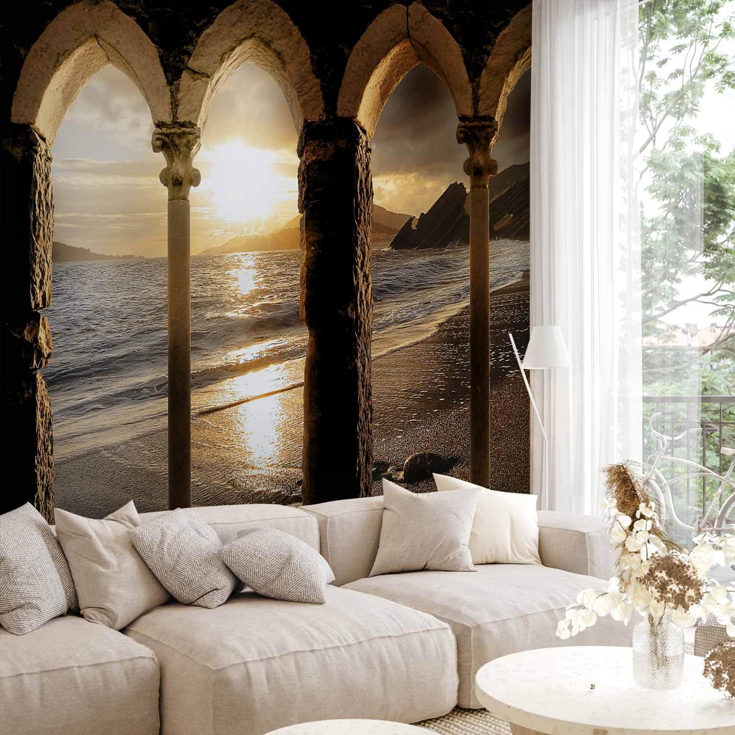 decomonkey Fotomural autoadhesivo Playa Mar paisaje Puesta de sol 98x70 cm