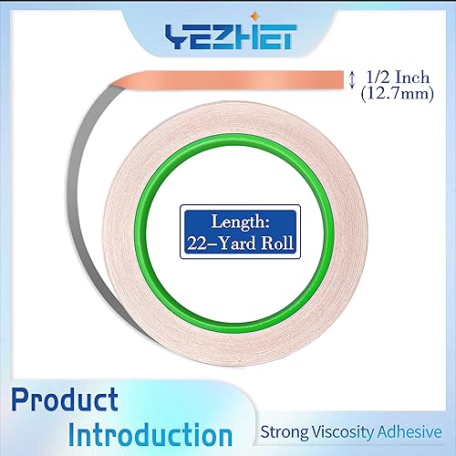 Miniatura 2 de YEZHET Cinta de lámina de cobre de 14 pulgadas para vitrales 2 rollos, con conductor de doble cara para reparaciones eléctricas