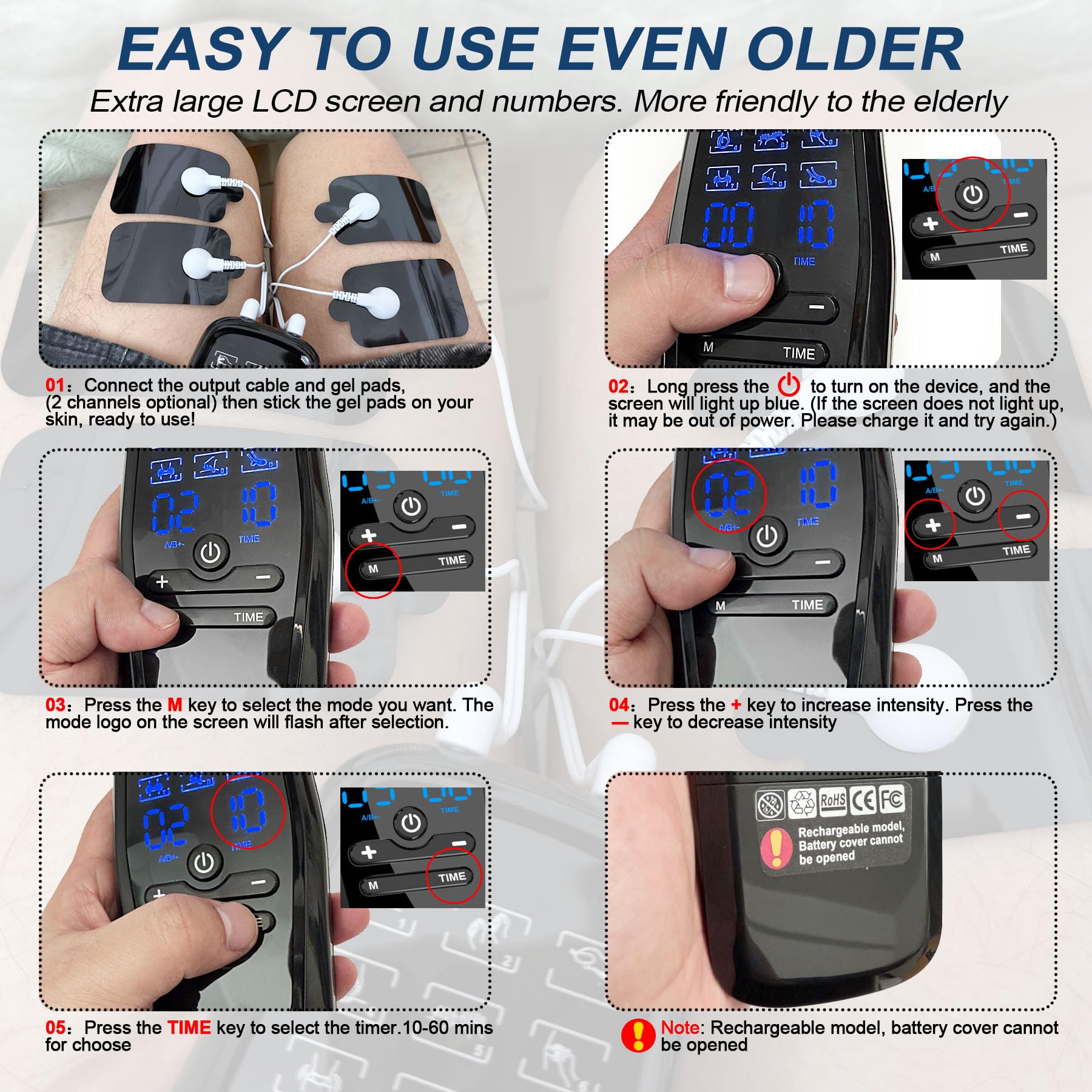 Dual Channel TENS Unit Muscle Stimulator with 10-Pad Set for Pain Relief — Amazon image 8