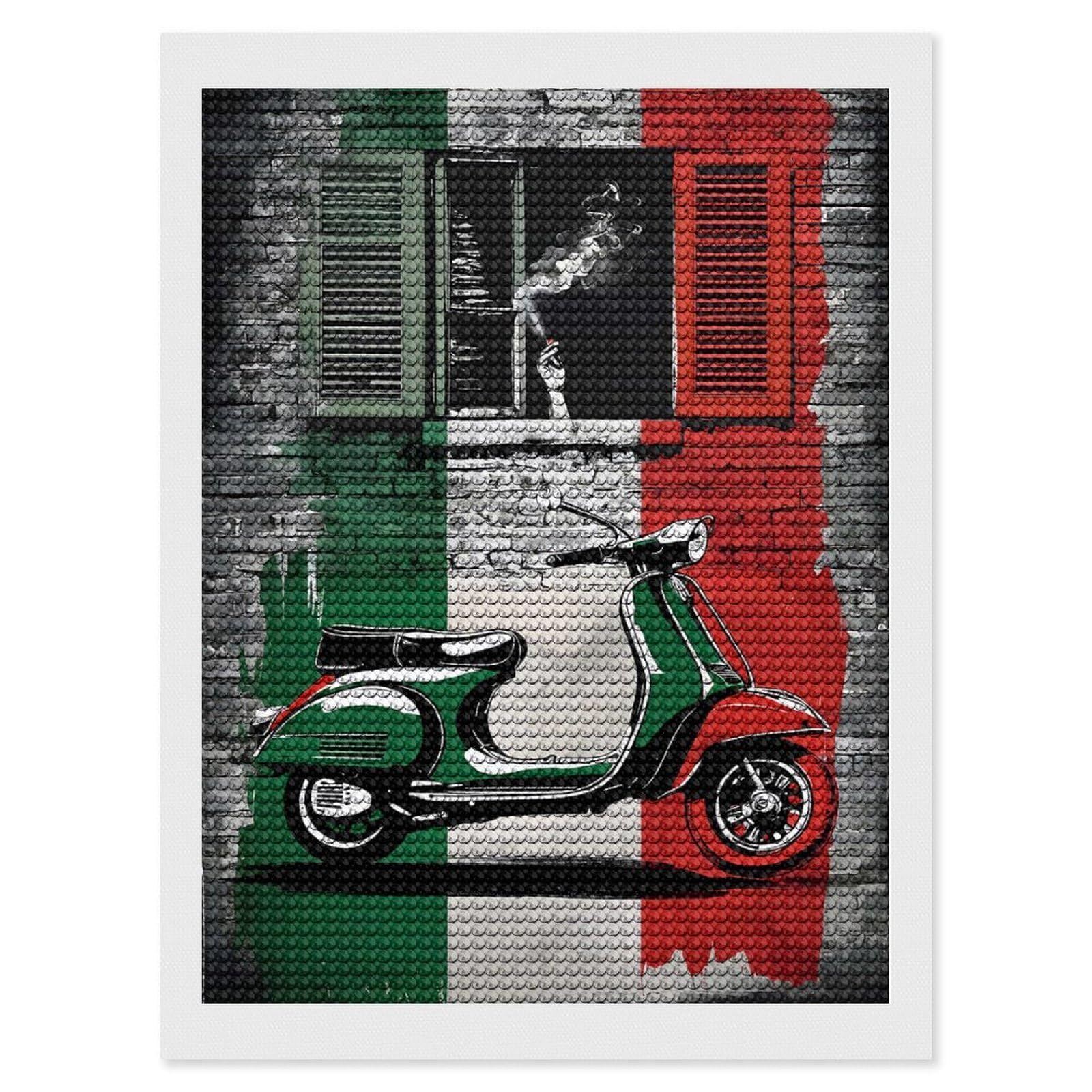 Junmoney Italian Art Diamond Painting Canvas Kit 12"x16", Adhesive Canvas, Living Room Decor, Farmhouse Decor, Winter Craft