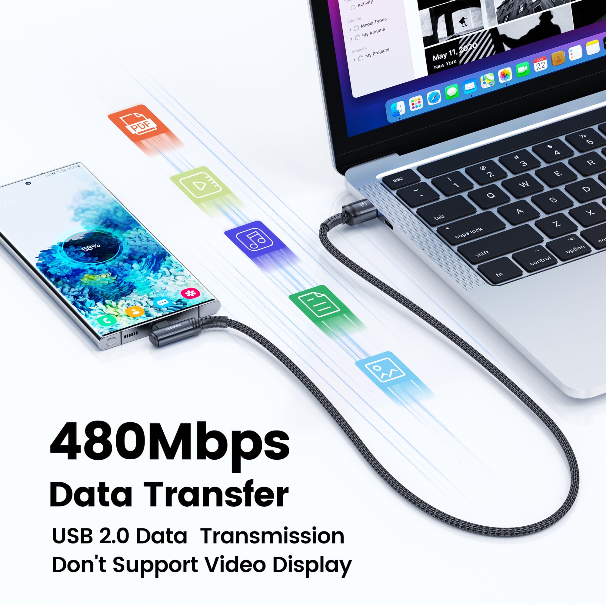 Cavo da USB a USB C [1 m, confezione da 2] Cavo di ricarica da USB A a tipo C ad angolo retto intrecciato a 90 gradi per ricarica rapida per iPhone 16/15/15 Plus/15 Pro/15 Pro Max/Samsung Galaxy S10