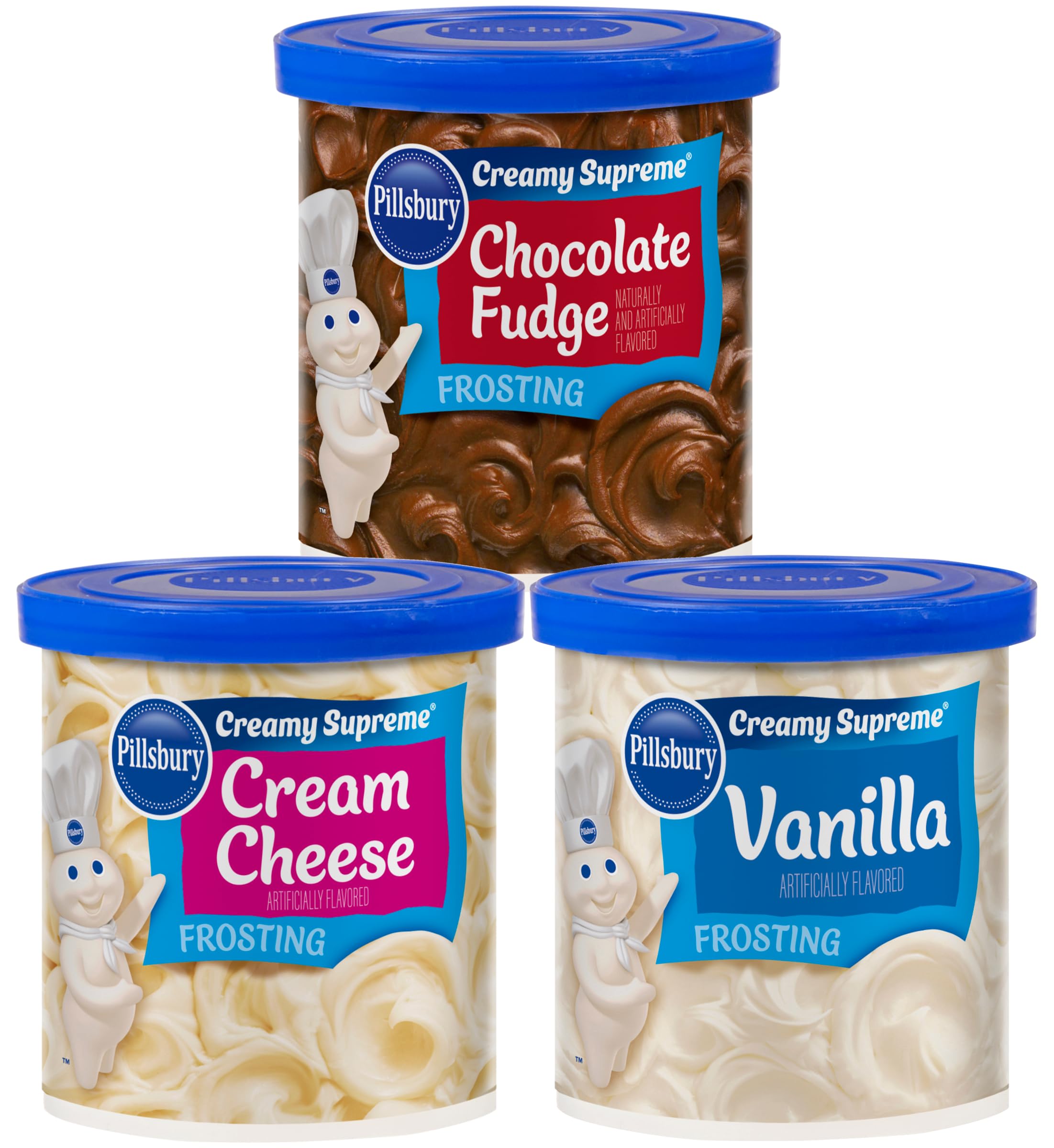 Creamy Supreme Frosting Variety Vanilla, Cream Cheese, Chocolate Fudge with By The Cup Spatula Knife