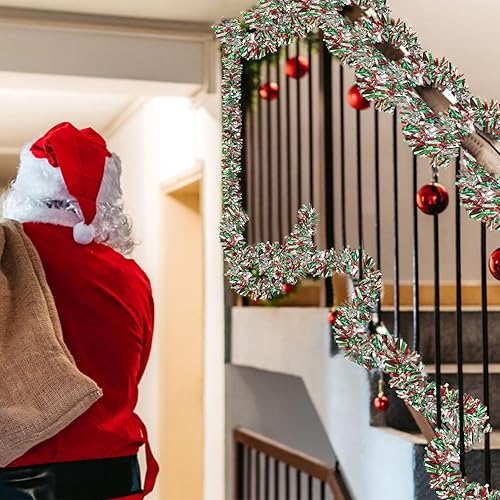 Miniatura 7 de CCINEE Guirnalda de oropel de Navidad de 32.8 pies, guirnalda metálica de oropel giratoria, decoración colgante brillante para suministros de