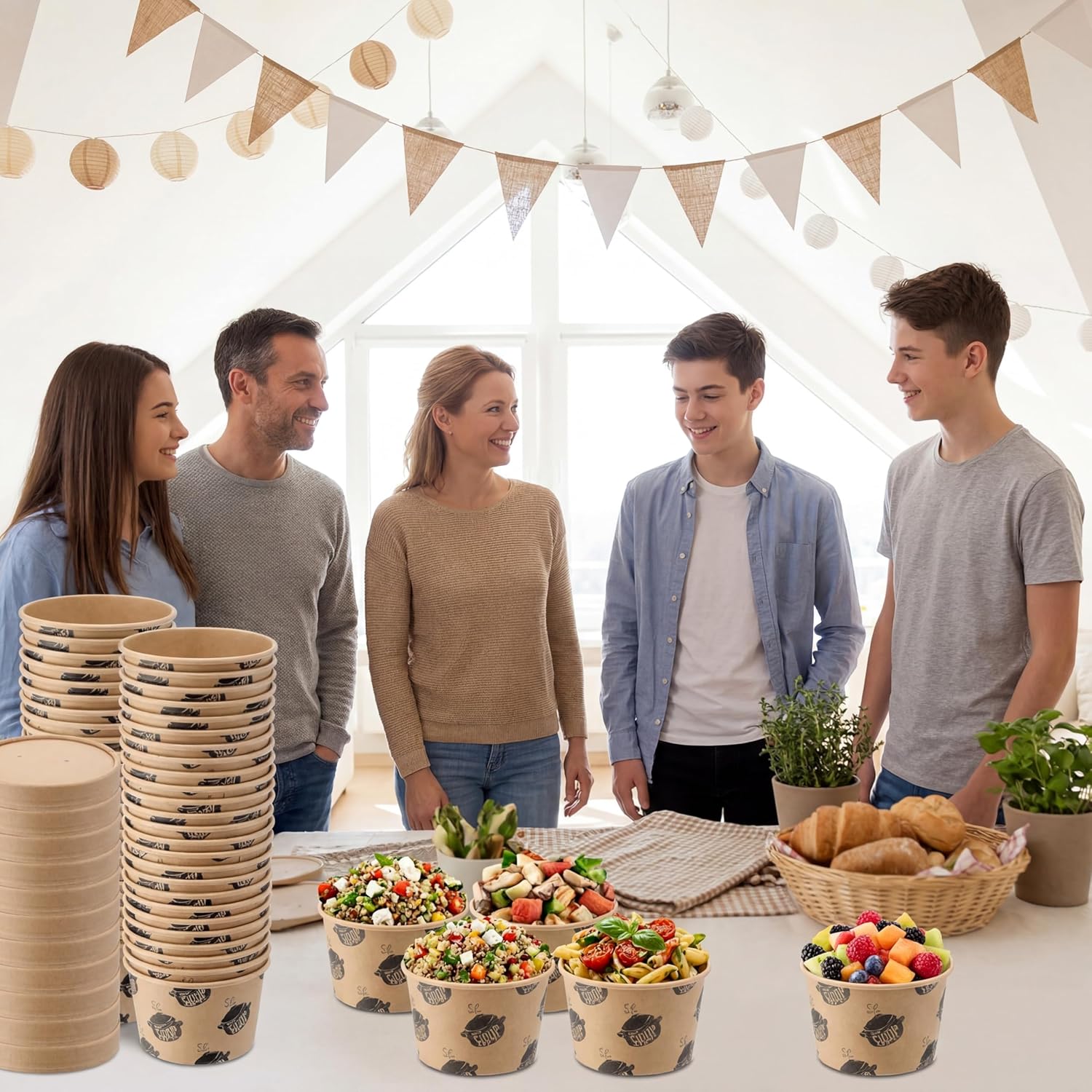 50 Pcs 8 oz Paper Soup Containers with Lids Disposable Kraft Paper Food Container Hot and Cold Soup Bowls for Ice Cream Yogurt Restaurant Party Picnic