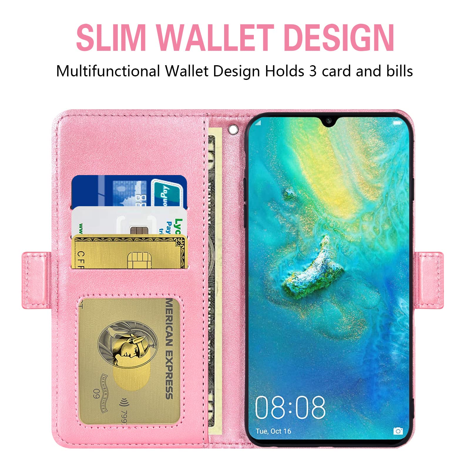 Asuwish Custodia per Huawei Mate 20, con pellicola protettiva per carte di credito, pieghevole, in pelle, supporto Hawaii Mate20 HMA-L29, colore nero