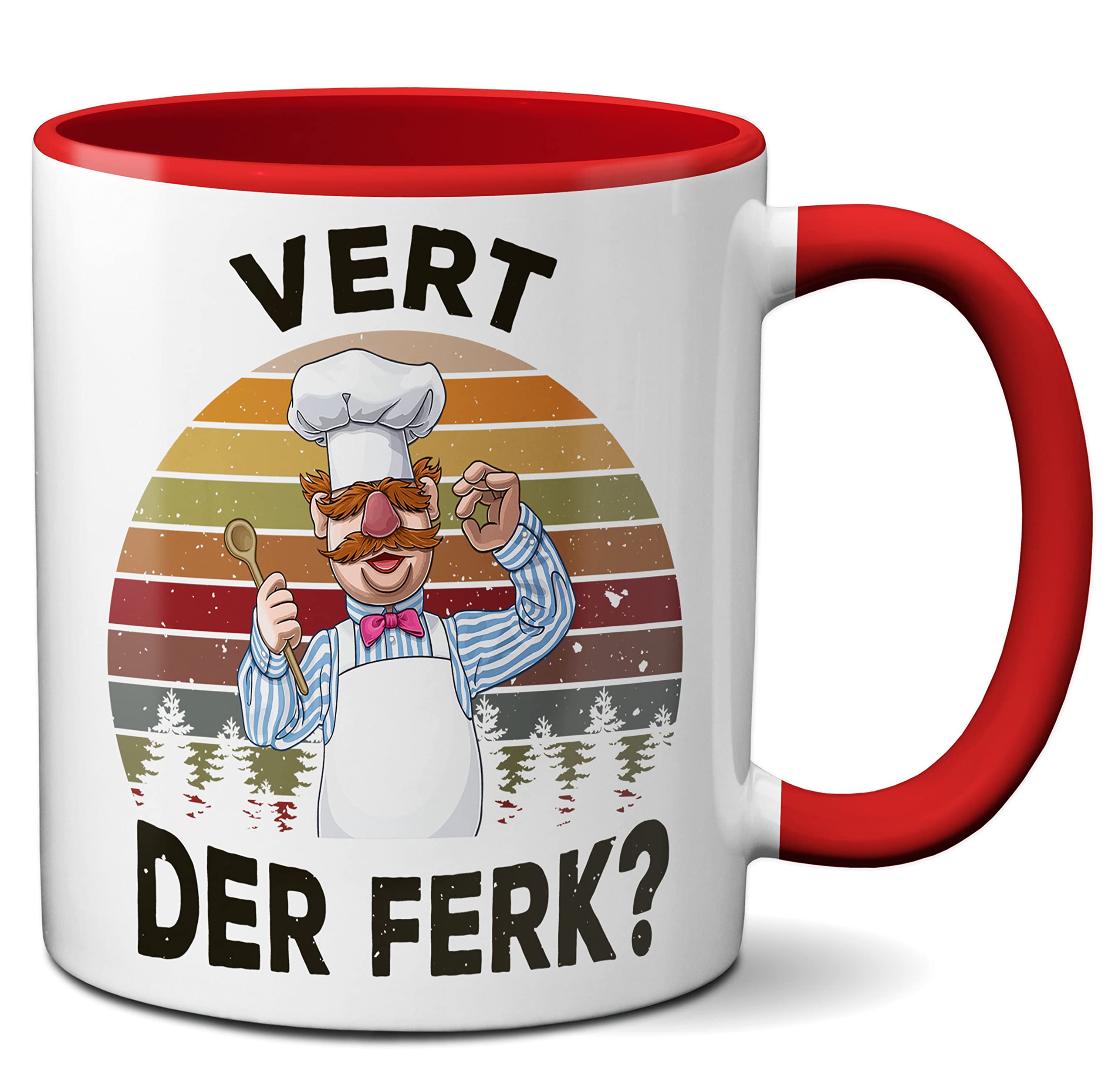 Swedish Chef Vert Der Ferk White Coffee Mug with Red Rim & Handle