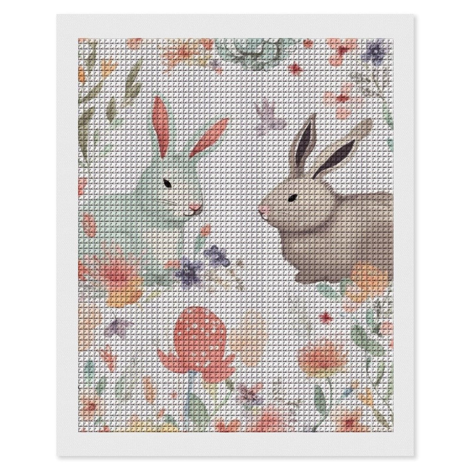 Flowers Bunnies Birds Diamond Art Kits for Adults, DIY 5D Diamonds Painting Kits for Beginner, Round Full Drill Diamond Dots Painting, 16"x20" Diamonds Pictures Gem Art and Crafts Wall Decor