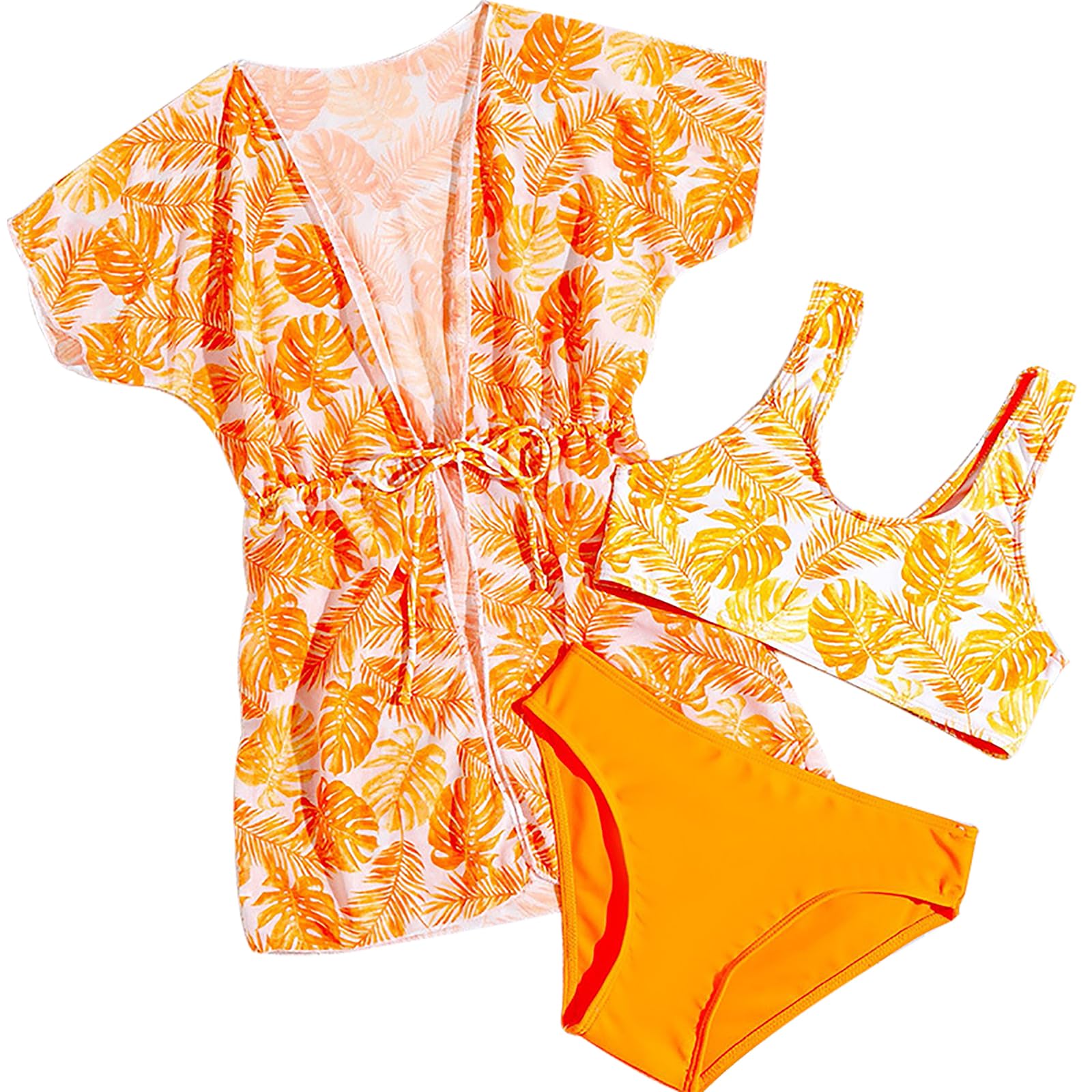 ESORNUG Conjunto de bikini para niña, para playa, verano, con protección solar UV, protección solar, traje de baño, 3 piezas