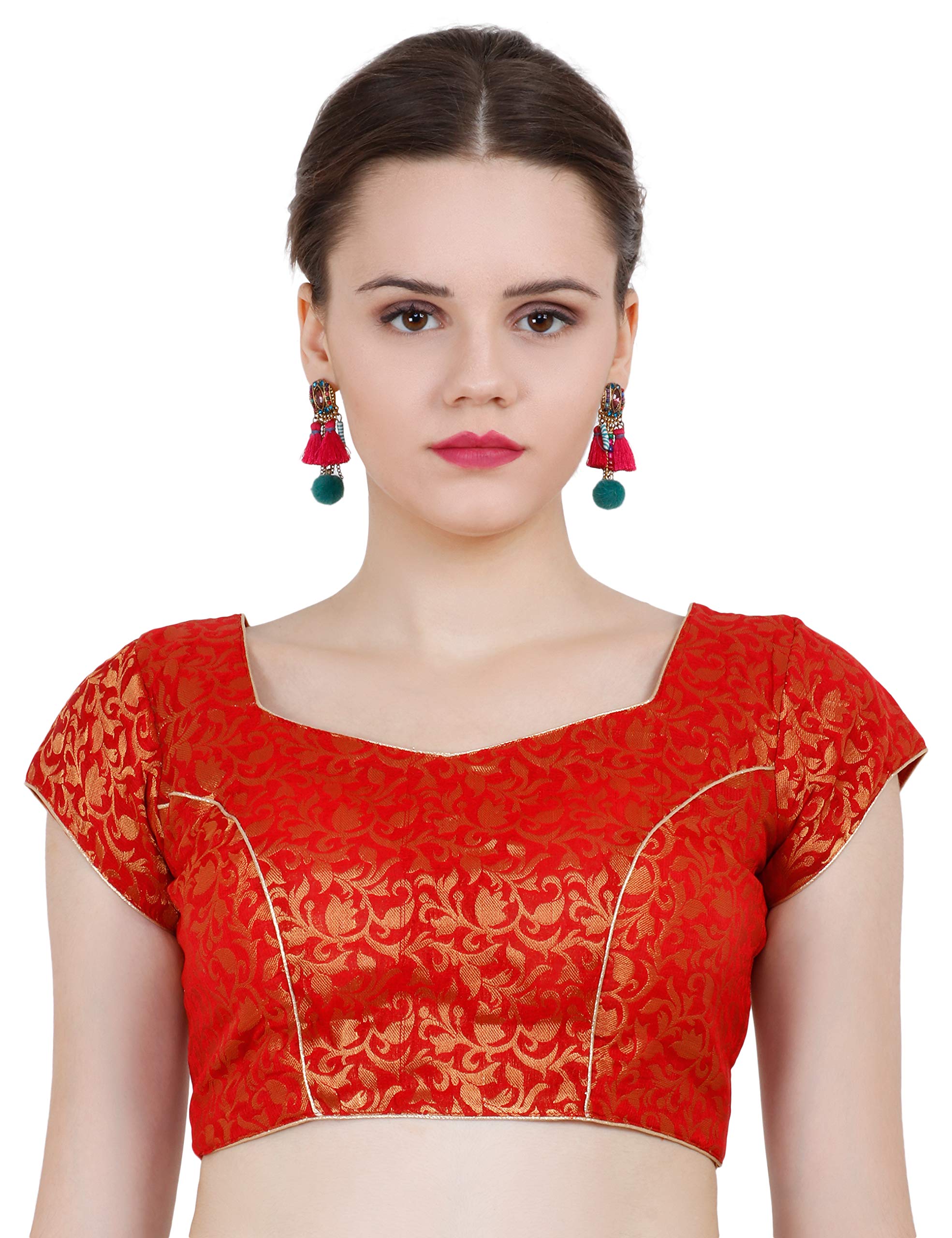 ND & RWomen's Readymade, Banarasi Brocade (Chanderi) Short Sleeve Ladies Blouse, Choli for Saree, Ready to Wear.