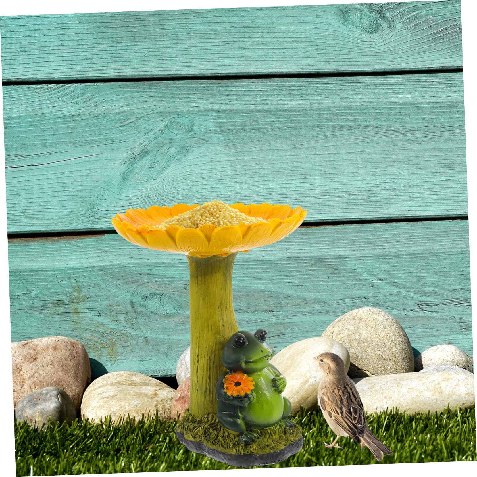 HANABASS Baño Complemento Rana para Resina Pájaros de Girasol de Diseño y Adorable Portátil para Decoración de Jardín y Exteriores para Aves Patio
