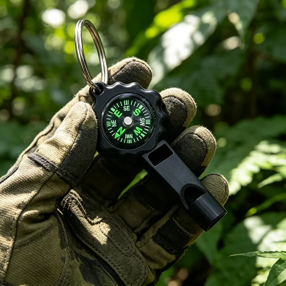 Whistle Compass Keychain for Camping and Hiking