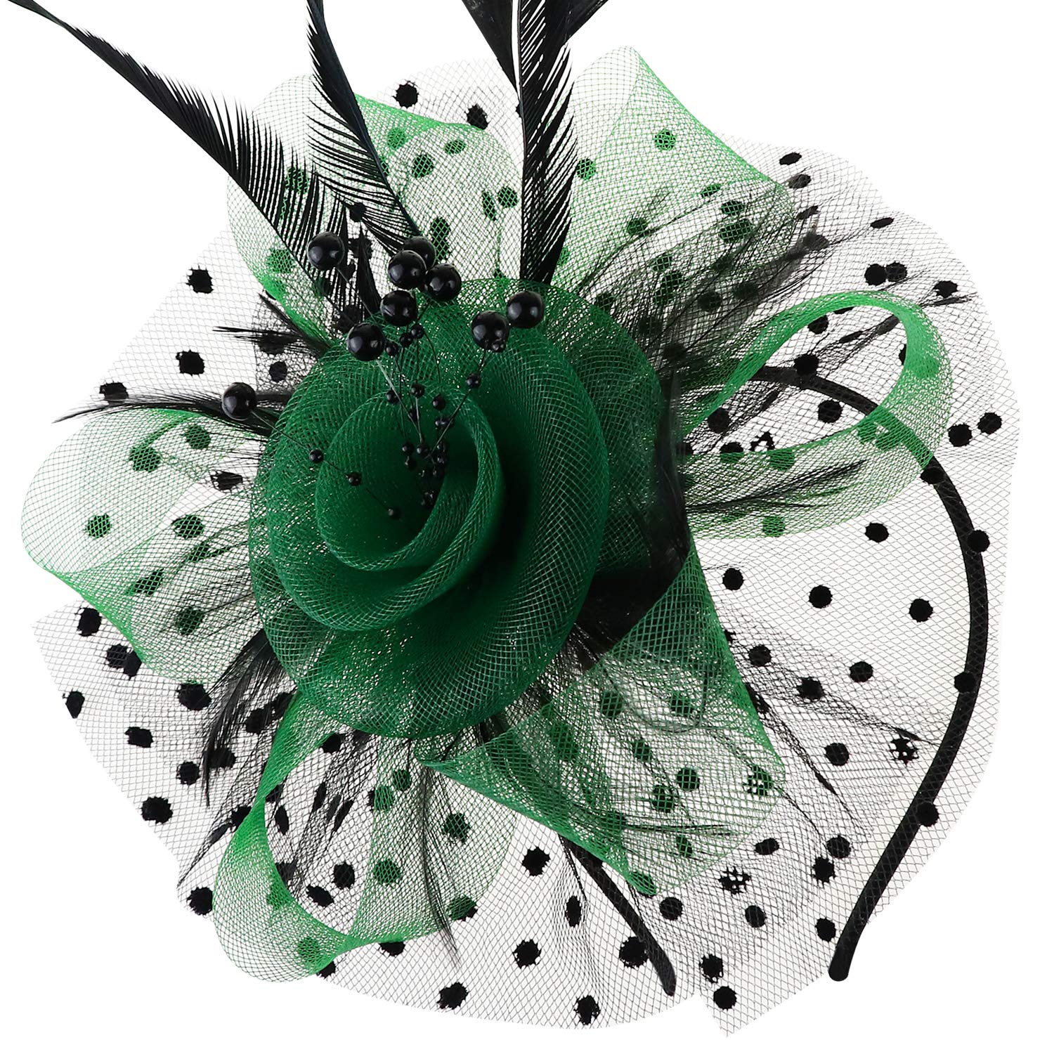 DRESHOW Fascinators Hat Flower Mesh Ribbons Feathers on a Headband and a Clip Tea Party Headwear for Girls and Women