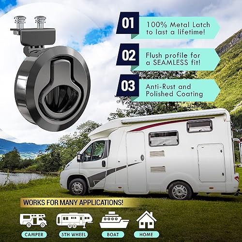 Miniatura 6 de LATCH.IT Paquete de 2 pestillos para escotilla de RV y barco  Montaje empotrado negro  Pestillo Slam RV y cerradura de tapa de barco  Se adapta a