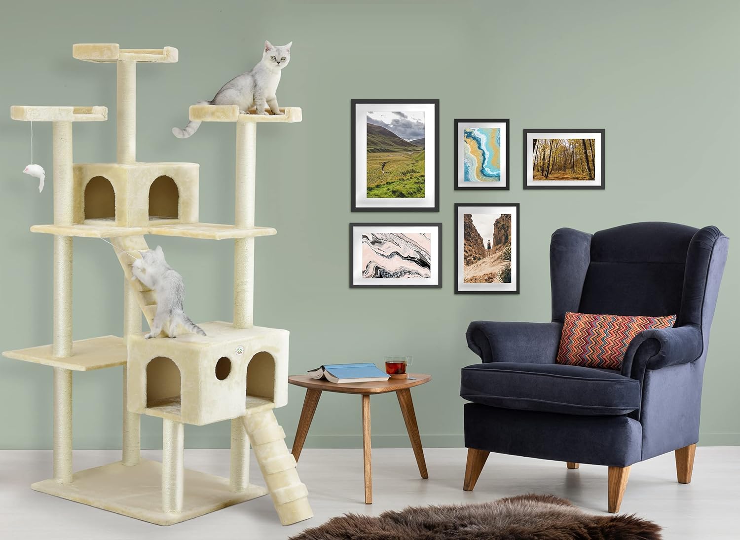 Go Pet Club Cat Tree, 50W x 26L x 72H, Beige Pet Supplies