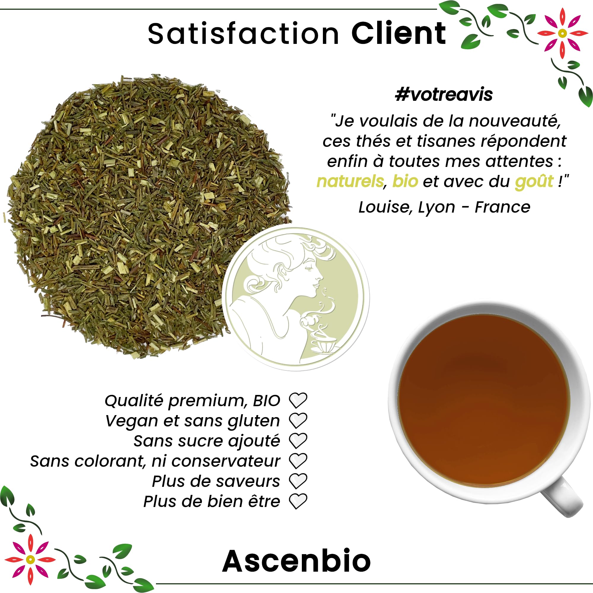 Ascenbio ✿ Rooibos Verde Orgánico ✿ Té de hierbas nocturnas Rooibos sin fermentar ✿ A granel 180 g ✿ Preparado y envasado en Francia ✿ Embalaje biodegradable