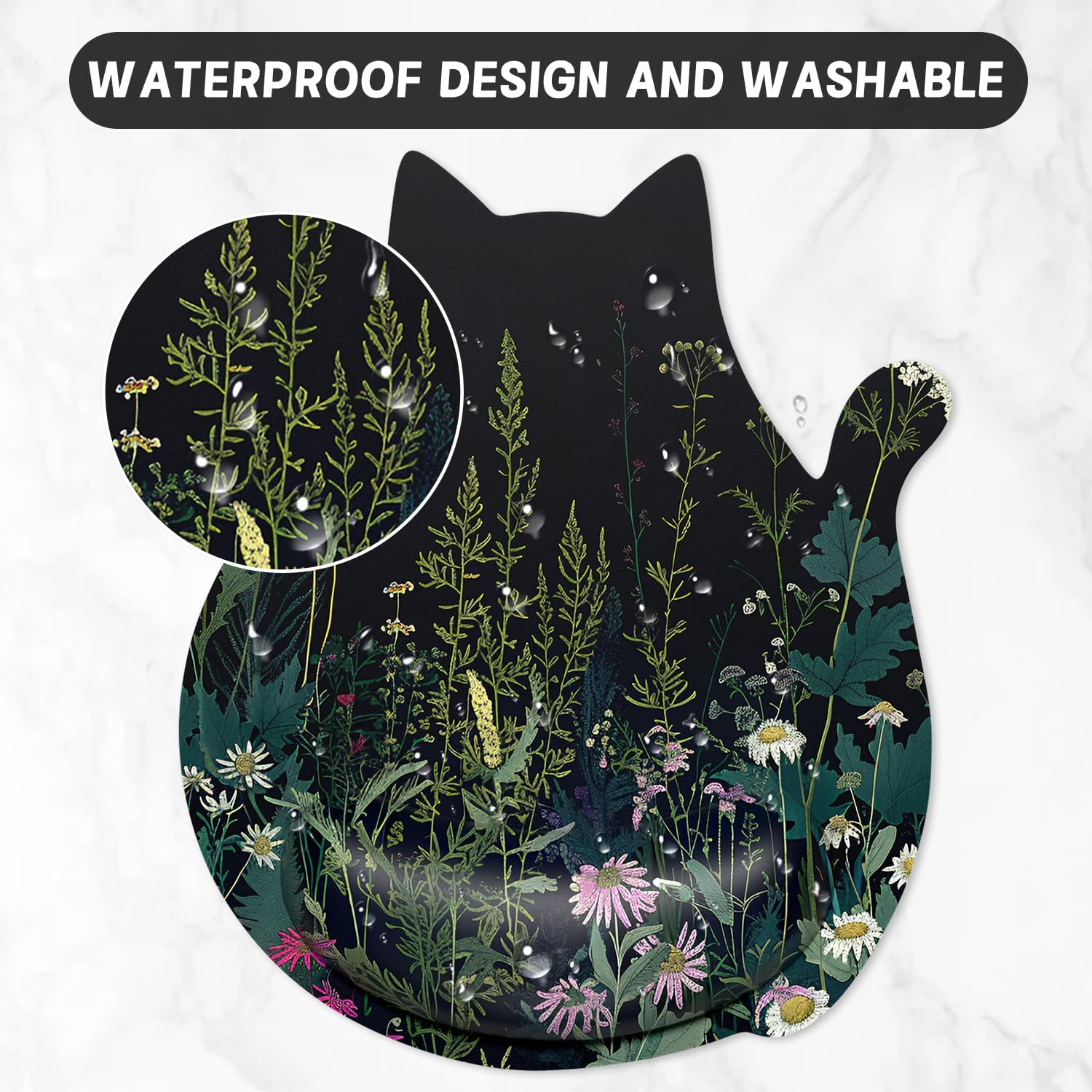 Ergonomic Mouse Pad with Wrist Rest, Cute Cat Memory Foam Padded Pain Relief Non-slip Wrist Support Mouse Mat for Gaming Work Computer Laptop, Funny Office Supplies Desk Accessory, Wild Flowers image 5