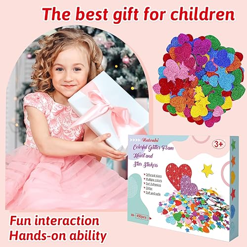 Miniatura 6 de Natonhi 450 Pcs Foam Heart and Star Stickers, 8 Colors & 3 Sizes Self-Adhesive Glitter Heart Shaped Stickers for Valentine's Day, Mother's Day, DIY