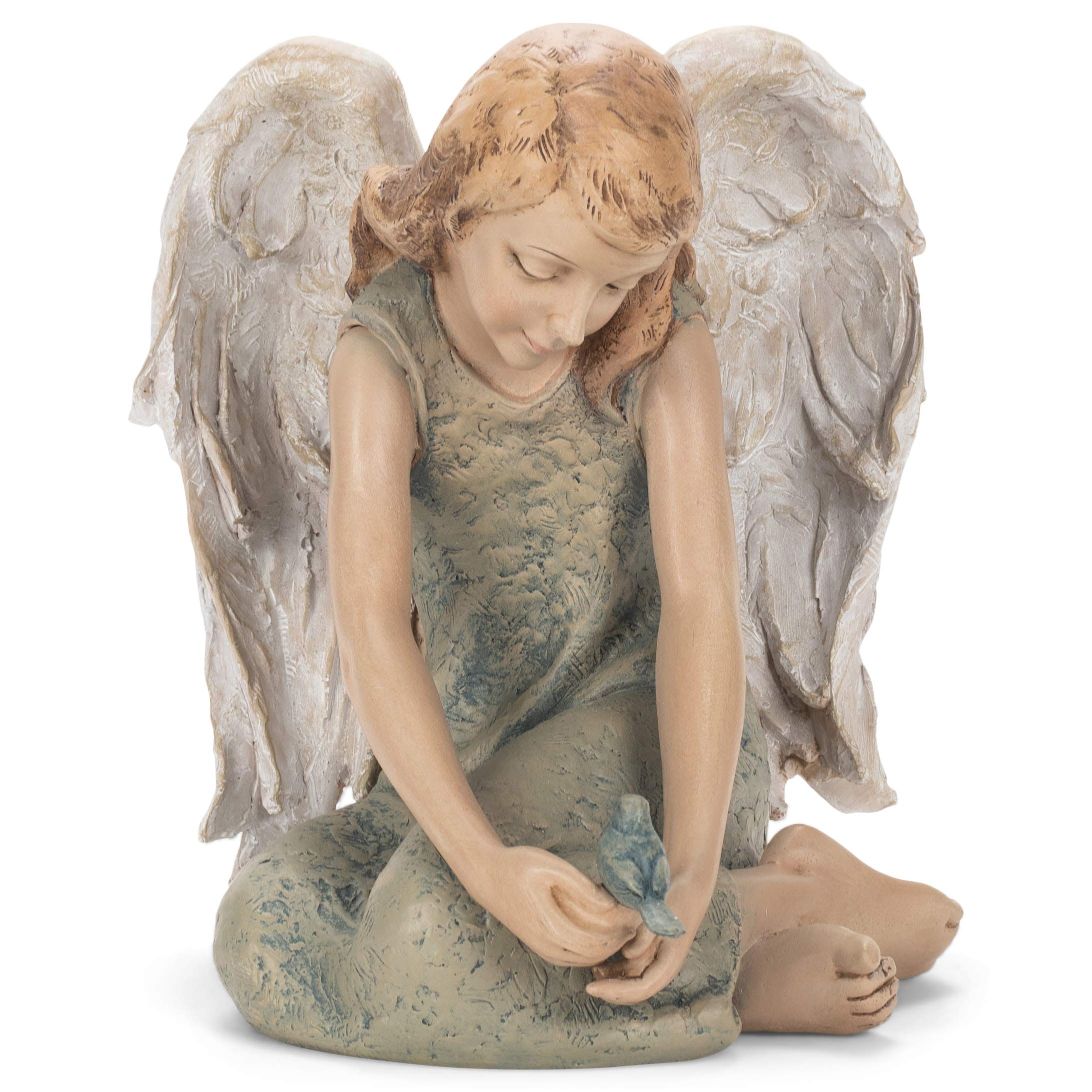 Roman Joesph Studio Angel with Bluebird Seated Statue 9.7 Inch Multicolor 602092
