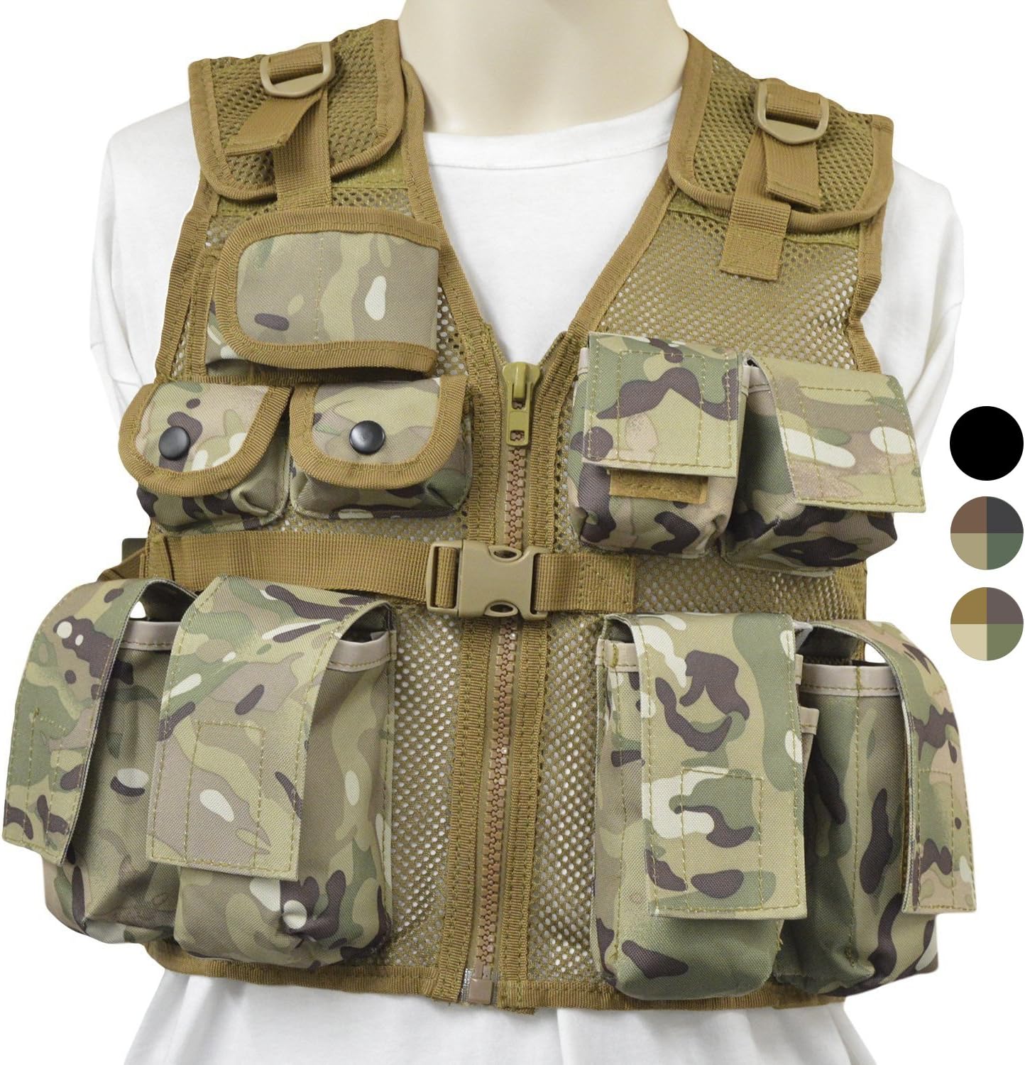 NITEHAWK Kids/Childrens Tactical MOLLE Combat Assault Vest Army/Military/Police, Black, Camo