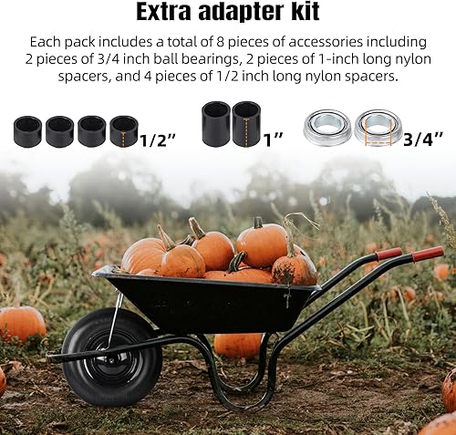 Miniatura 5 de (PAQUETE DE 2) Neumático y Rueda 4.804.00-8" - Ajuste Universal Neumáticos Sólidos Sin Pinchazos para Carretilla de 16" con Cubo de 3" y Rodamientos