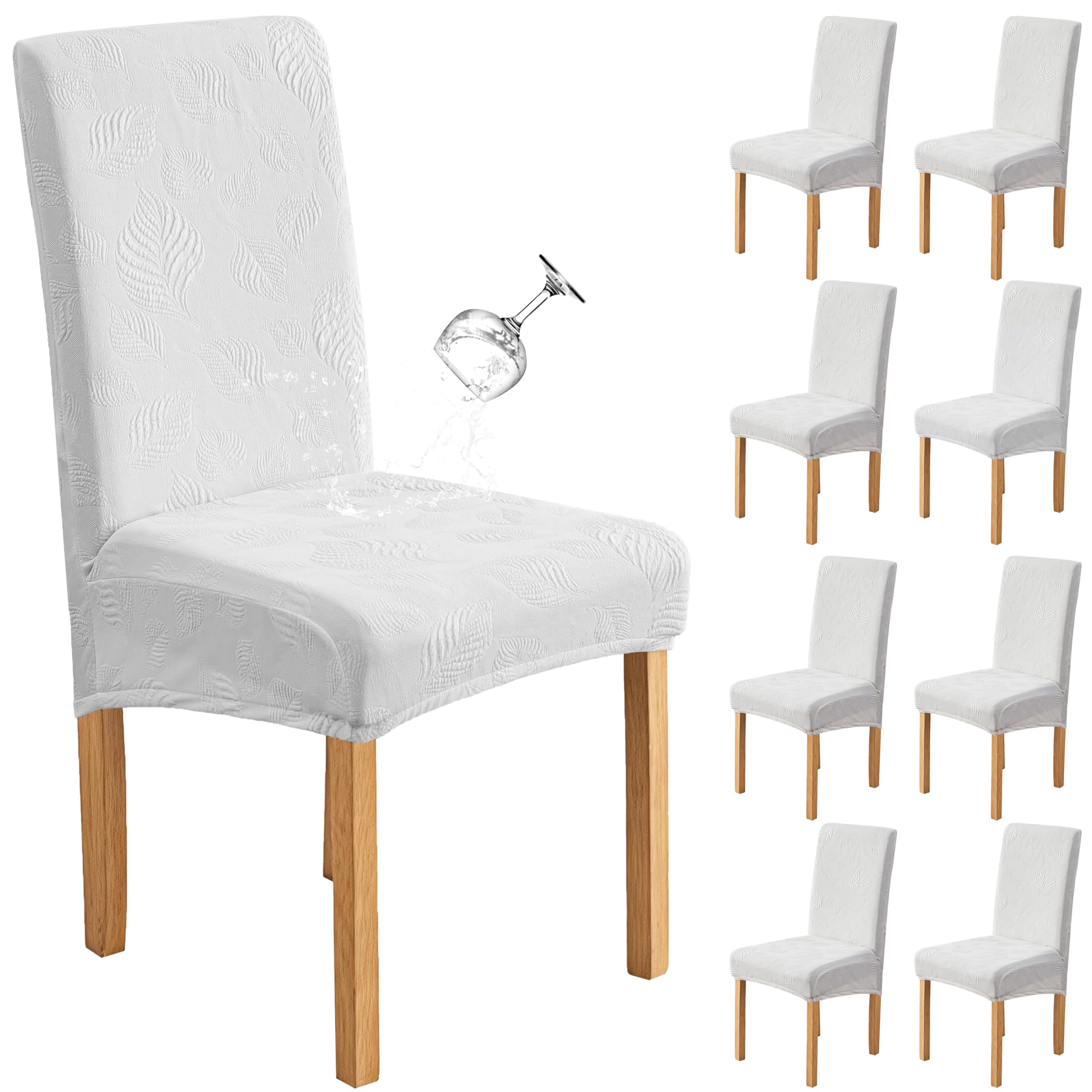 Genina Waterproof Dining Chair Cover Set of 8,Kitchen Chair Cover,White