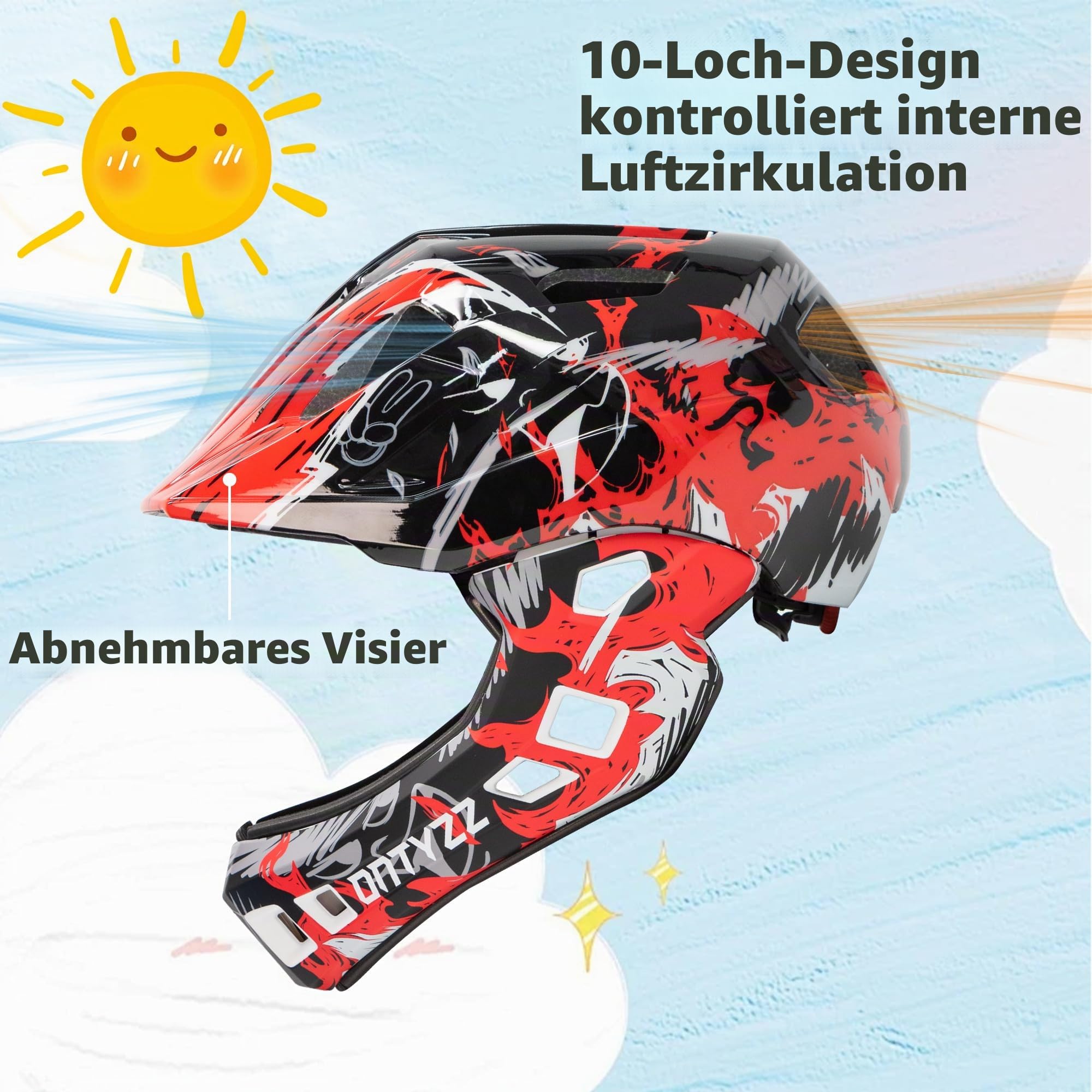 Kinder Fahrradhelm Leicht Integralhelm Kinder mit Abnehmbaren Kinnschutz Kinder Downhill Helm für Balance Bike Scooter Roller Skates
