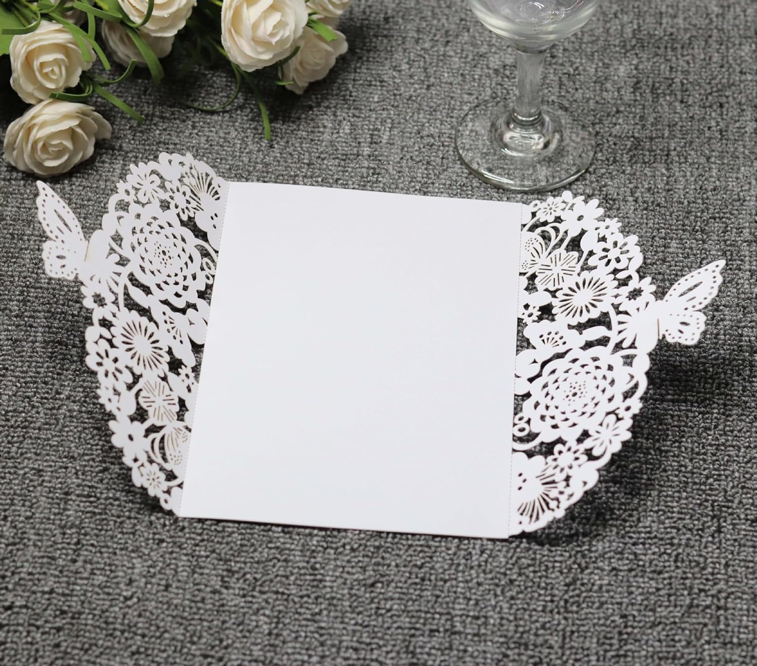 50PCS 3D Butterfly Flower Laser Cut Wedding Invitation Cards with Envelope Blank Inner Sheet Hollow Out Flower Shape Invitations for Wedding Quinceanera Birthday Shower Engagement Party 07