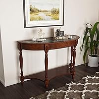 Vista 3 de PADMA HOUSE Mesa de sofá semicírculo tradicional de madera maciza con tapa de vidrio templado para sala de estar, nogal cereza