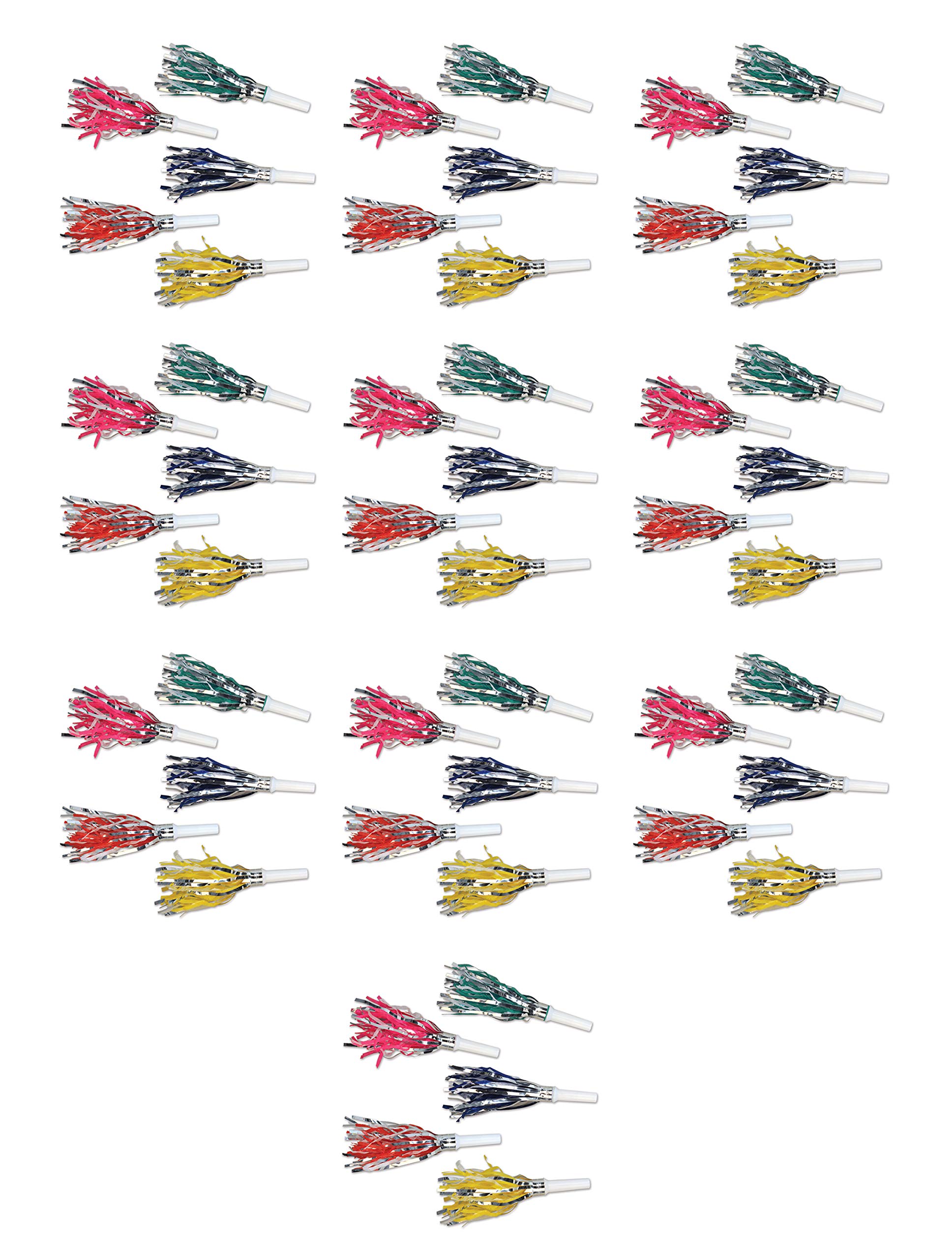 Trompette à franges Nouvel An lot de 50 cotillons multicolores 18cm