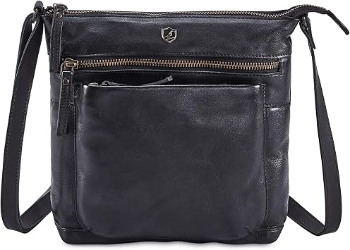 Cochoa Small Crossbody Bags for Women Genuine Leather Vintage Purse Travel Shoulder Handbag Cross Over with Adjustable Strap Black Washed Vintage