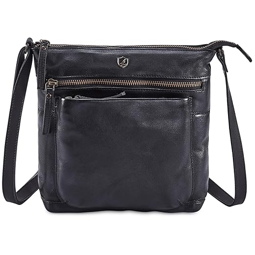 Cochoa Women Real Leather Small Triple Zip Crossbody Handbag Purse Travel Crossover Shoulder Bag Handmade (Black Washed Vintage)