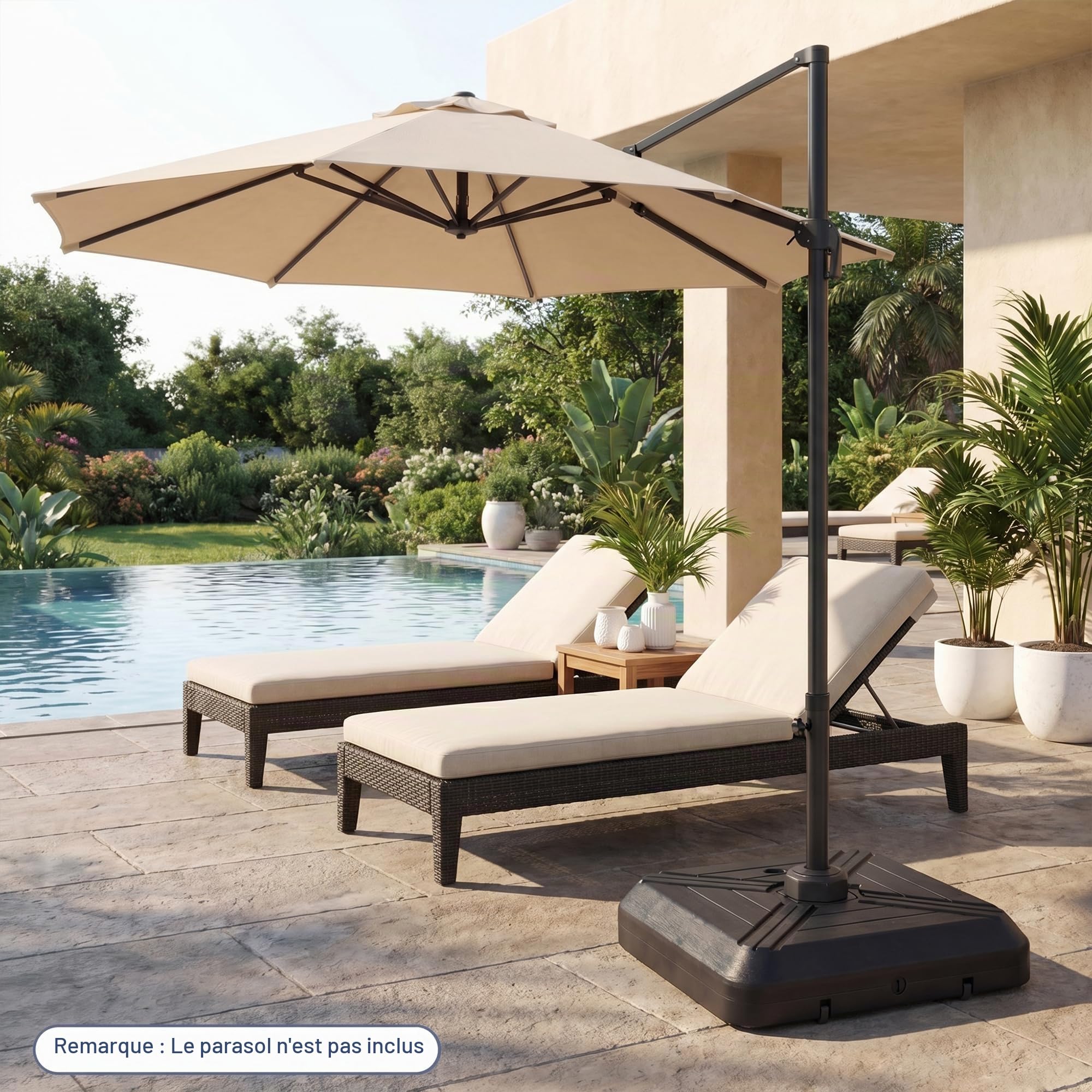 RELAX4LIFE Pied de Parasol Déporté en HDPE Remplissable 156KG