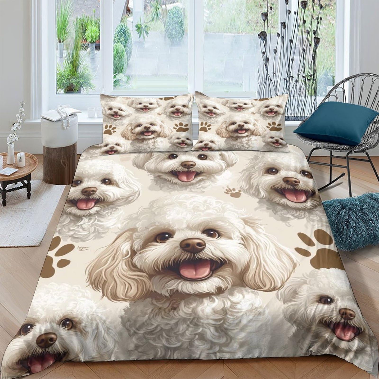 Ctjqhvkz Style-8 3D Printed White Puppy Fitted Sheet Microfiber Soft Breathable Dog Paw Mattress Cover For Bedroom Home Decor Single（135X200cm）