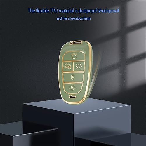 Miniatura 4 de Funda para llavero Hyundai con llavero dorado para Hyundai Sonata, Santa fe Tucson (5-verde)