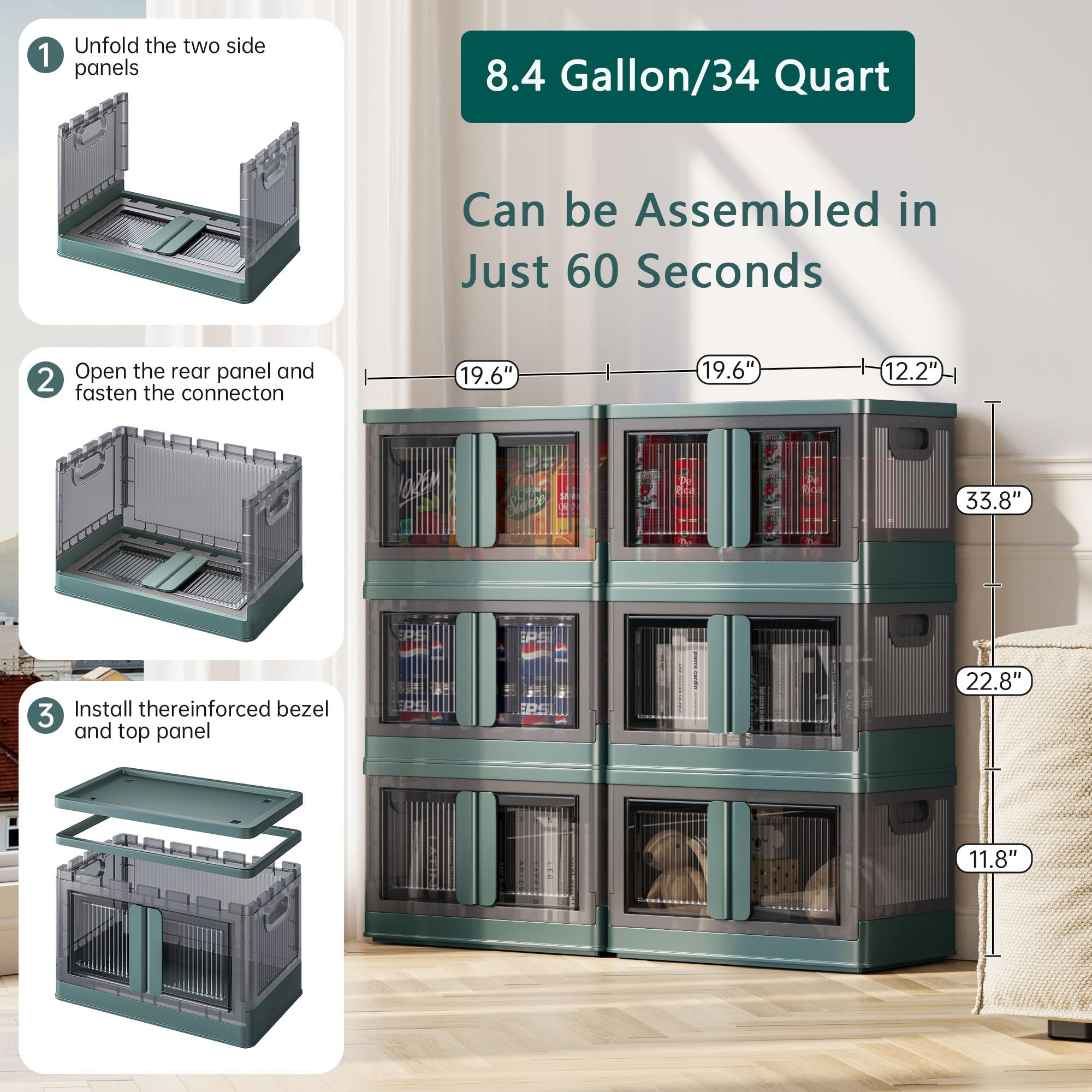 Seahels Lot De 3 Boîtes De Rangeent Pliables Avec Couvercles, Caisse Pliable En Plastique Avec