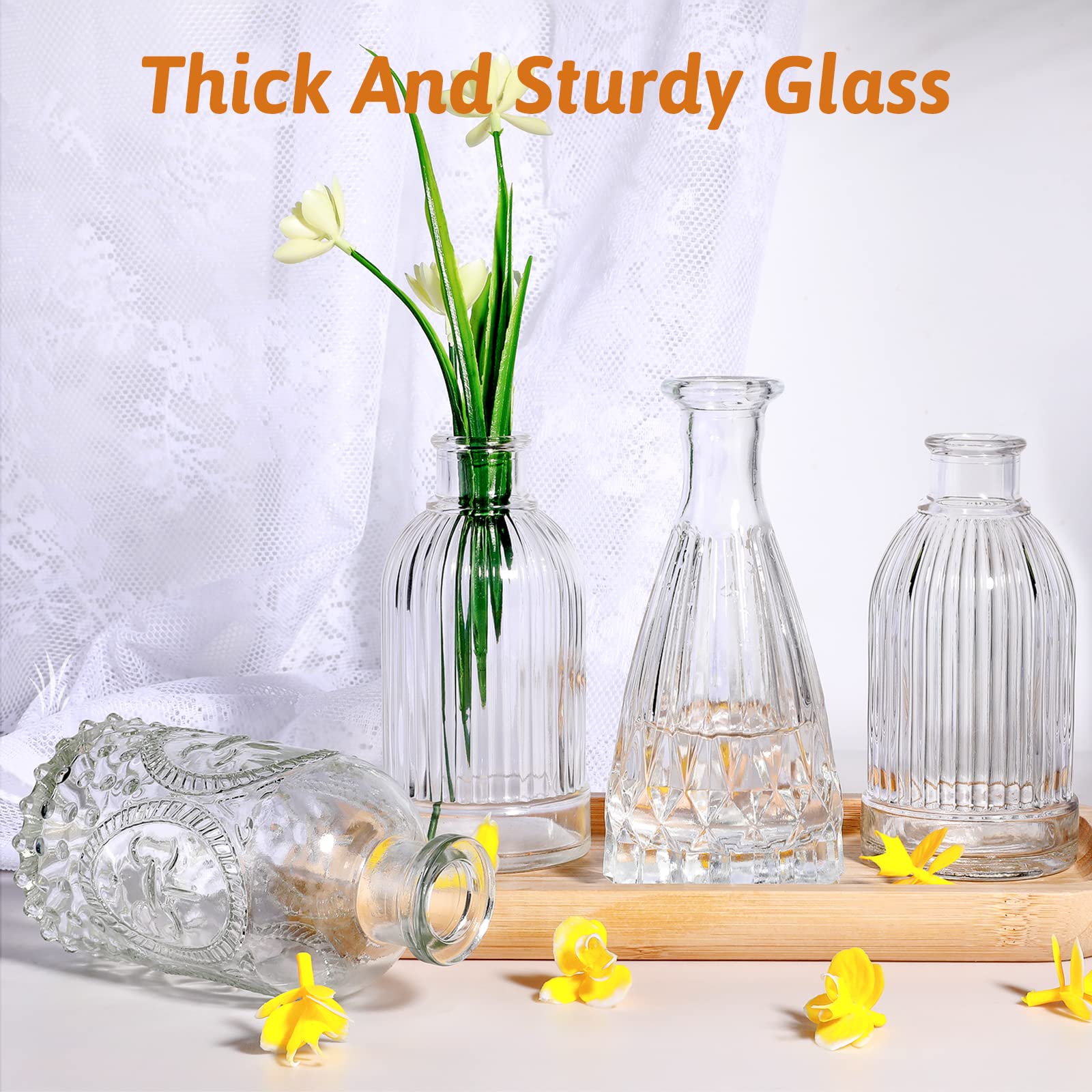 Set 12 Vasi In Vetro Per Fiori - Mini Bottiglie Con Decorazioni A Rilievo, Per Decorazioni Domestiche - Foto 8
