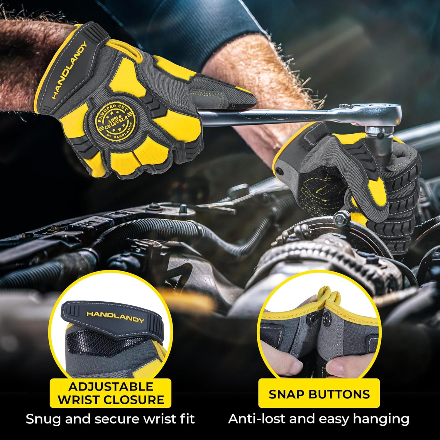 HANDLANDY Anti Vibration Gloves, SBR Padding, TPR Protector, Mechanic Work Gloves (Large, Black) - Image 5