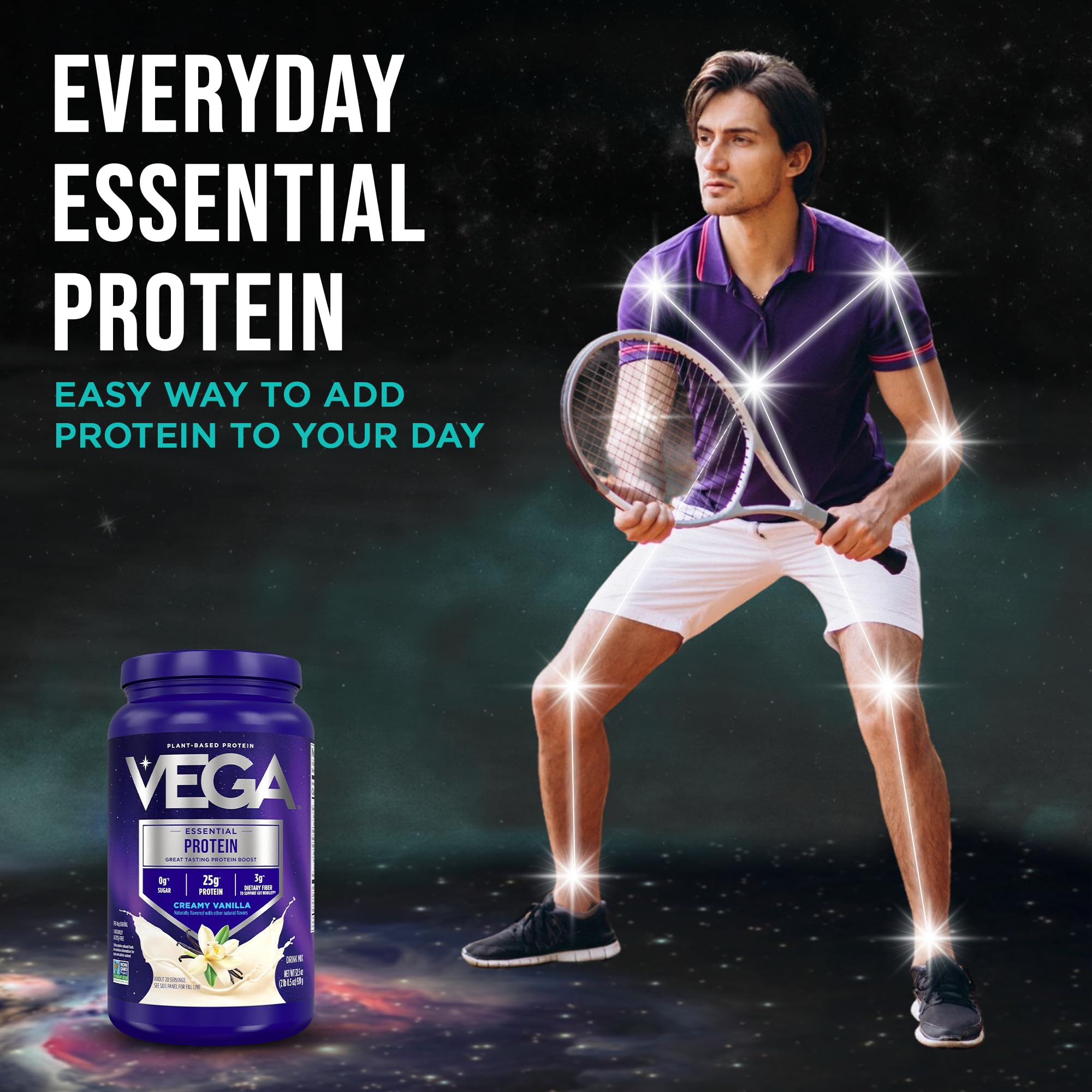 Vega Essential Protein – 25g Plant Based Protein Powder, Creamy Vanilla, Vegan for a Dairy-Free Vanilla Shake – Large Tub, 32.5oz (20 Servings) — Amazon image 3