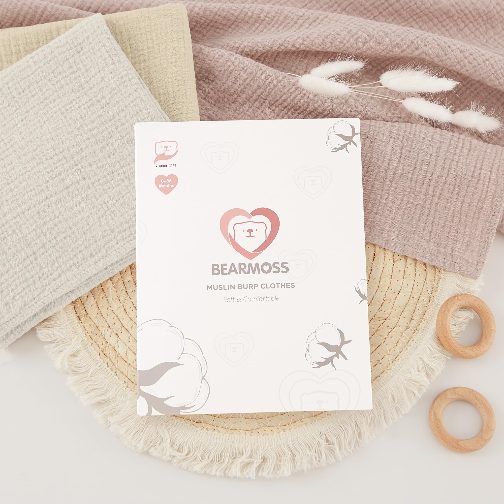 bearmoss Bambino in Mussola Per Neonati Set 4 Pezzi 60x60CM, 100% cotone Super Morbido Assorbente in Mussola A Grana Per Neonati Per Bambine E Ragazzi(Verde sabbia)